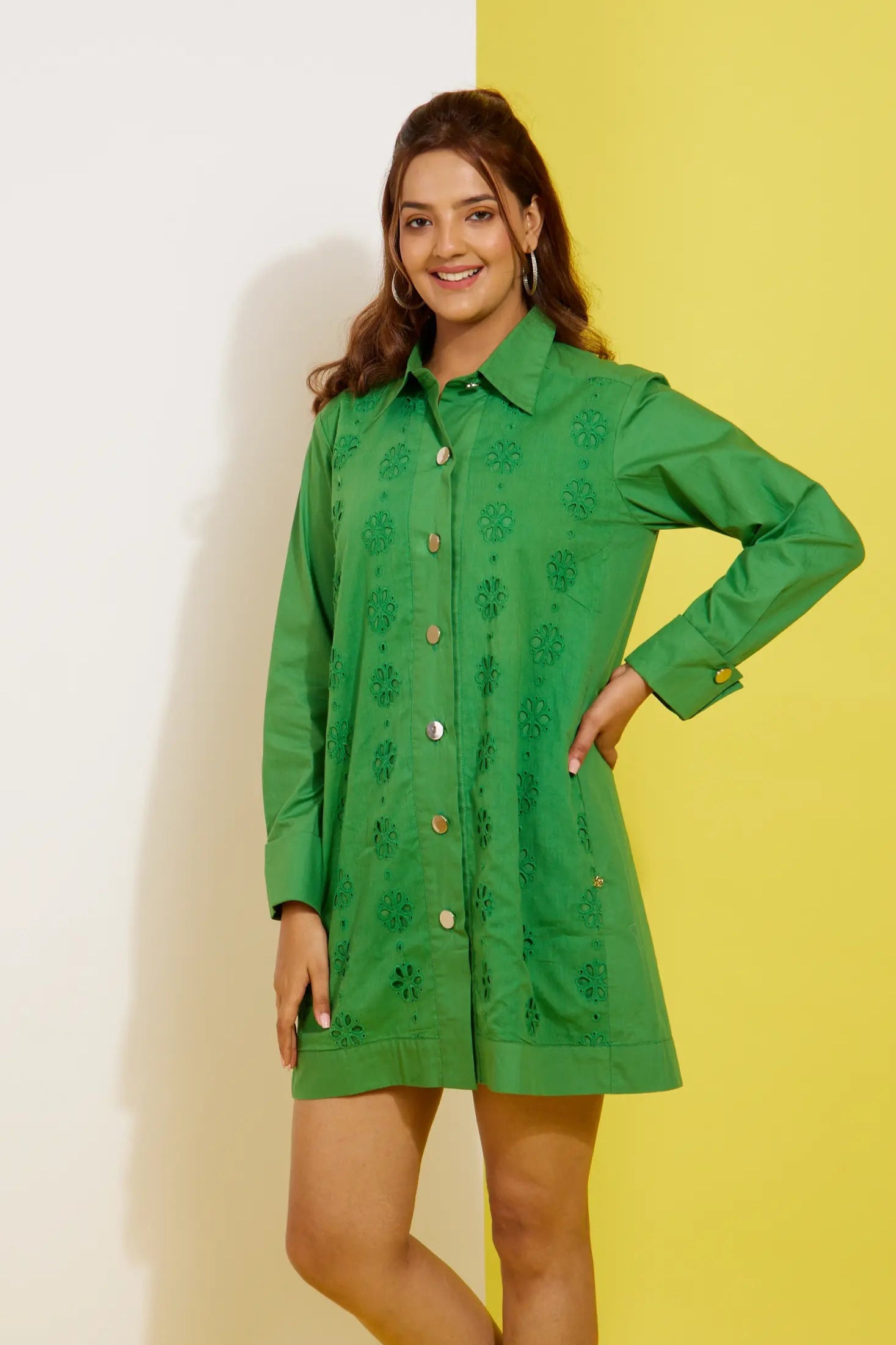 Meringue Green Schiffli Dress for Women | Haus of Handmade Meringue Green Schiffli Dress for Women | Haus of Handmade