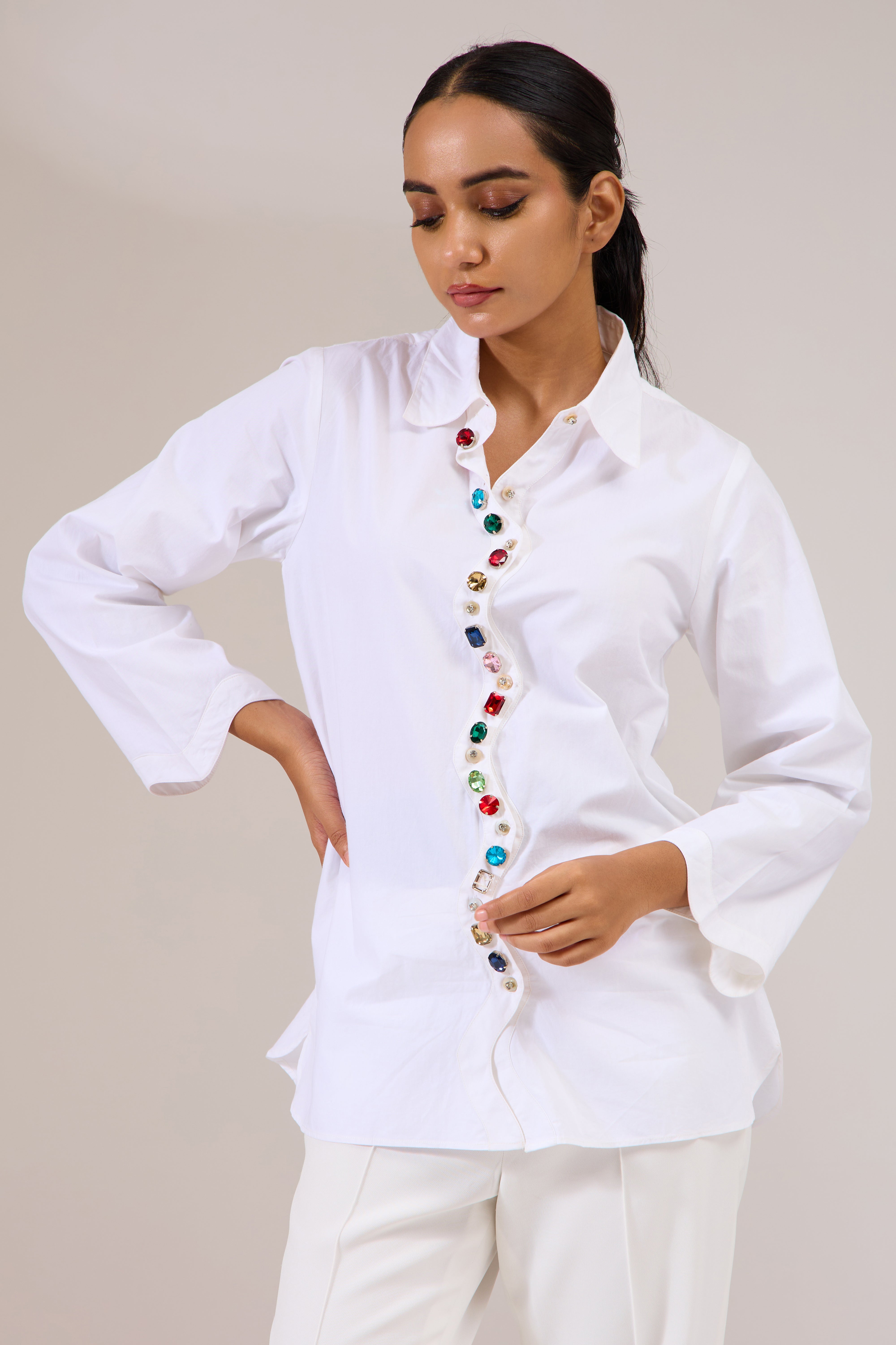ripple embroidered poplin shirt