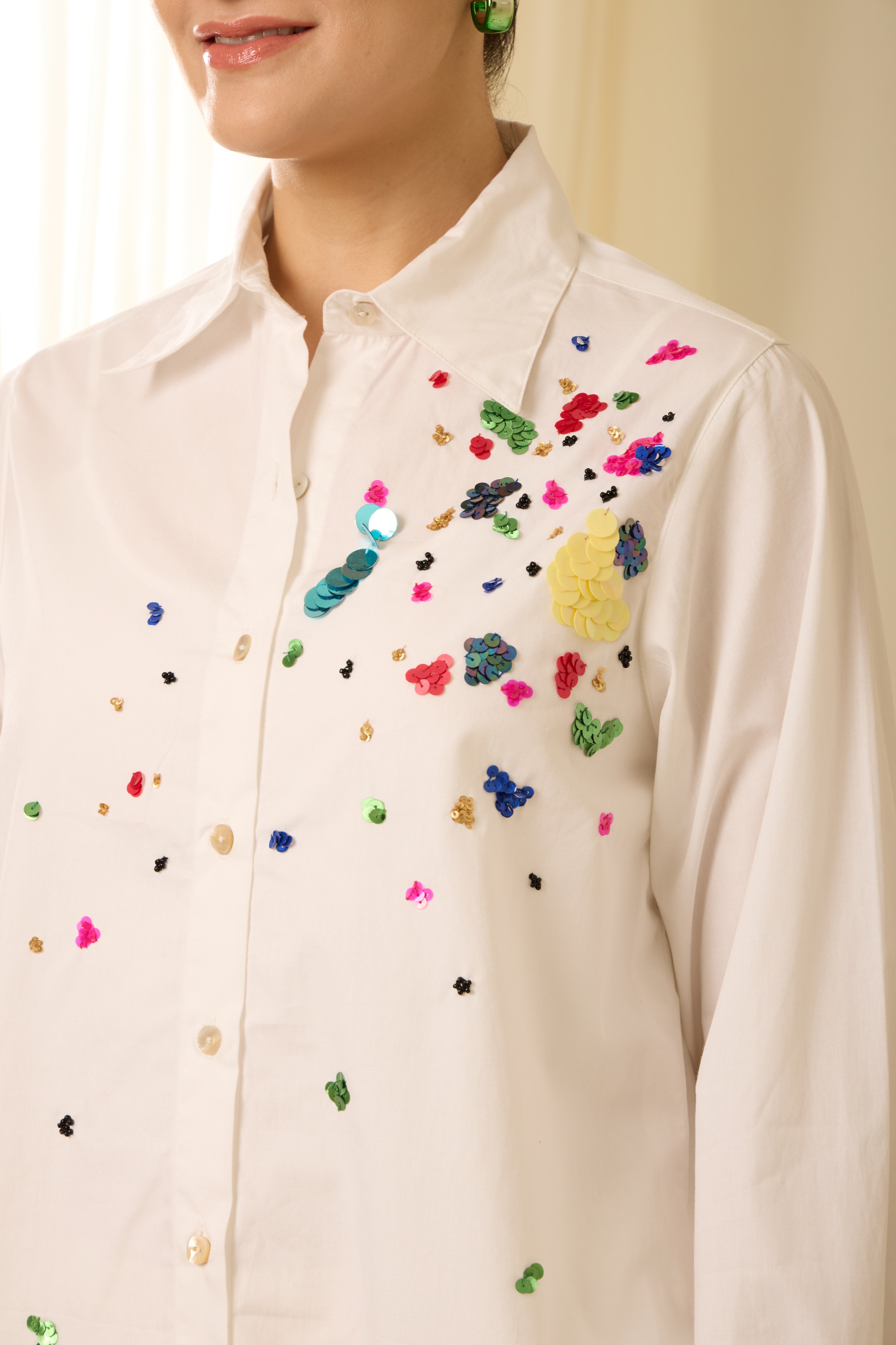 KALEIDOSCOPE SEQUINED POPLIN SHIRT