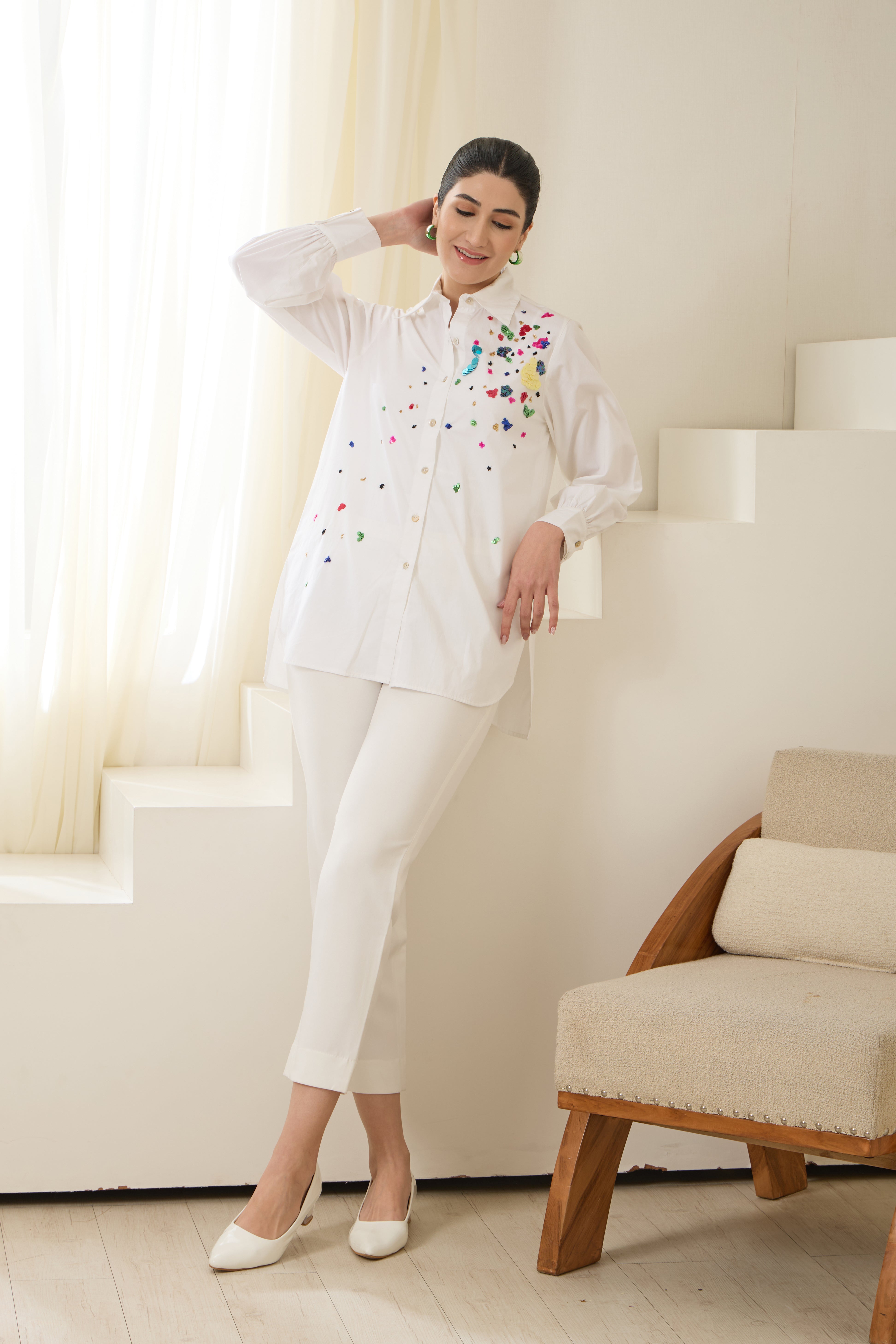 KALEIDOSCOPE SEQUINED POPLIN SHIRT