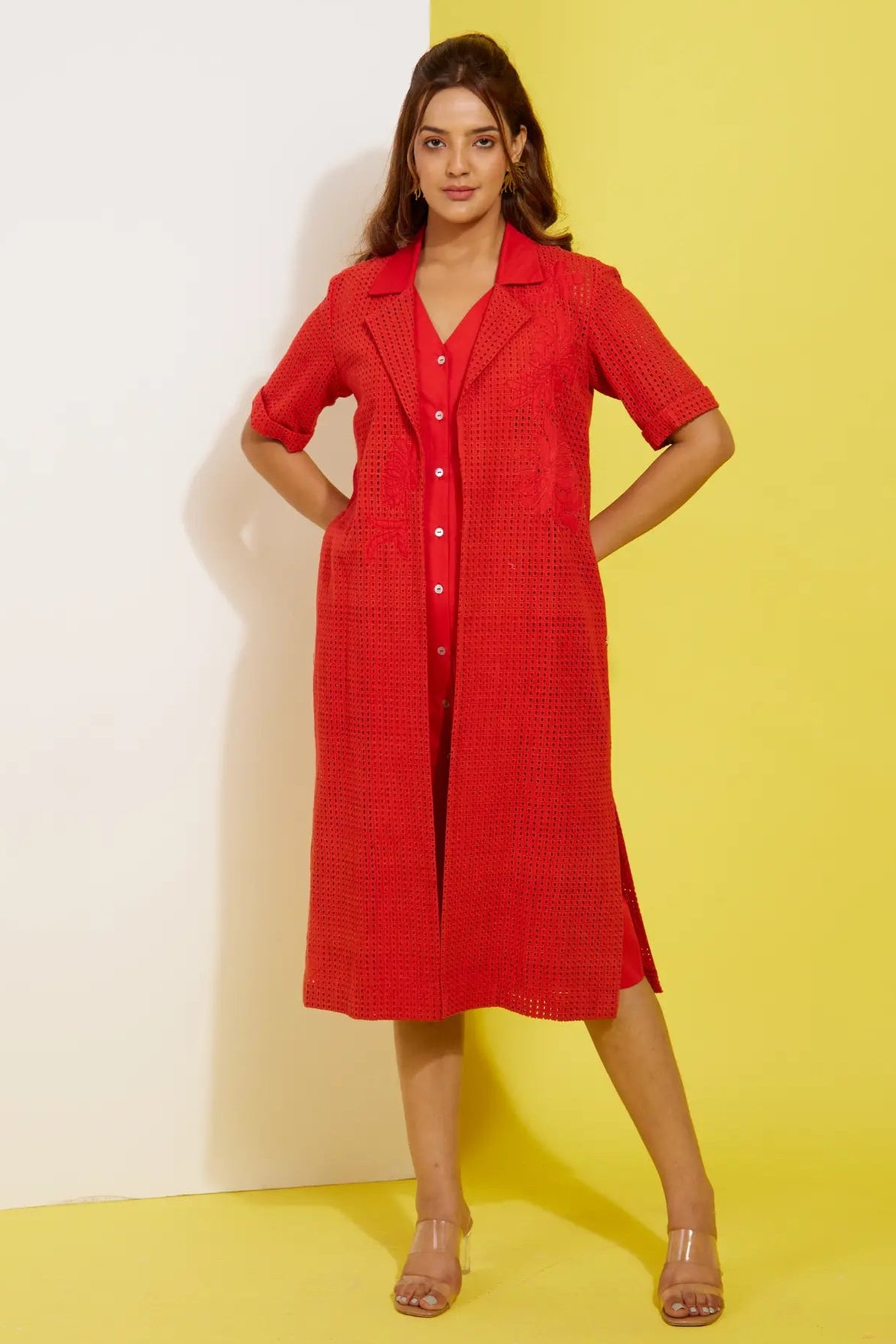ROZE 2 piece red dress in poplin/schiffly