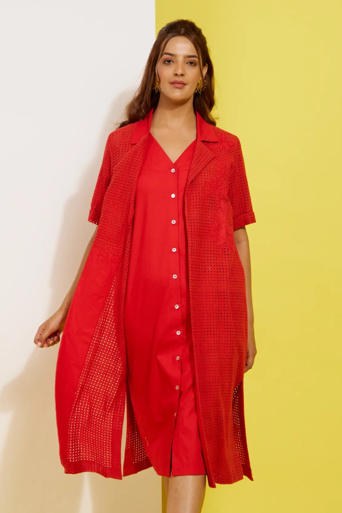 ROZE 2 piece red dress in poplin/schiffly