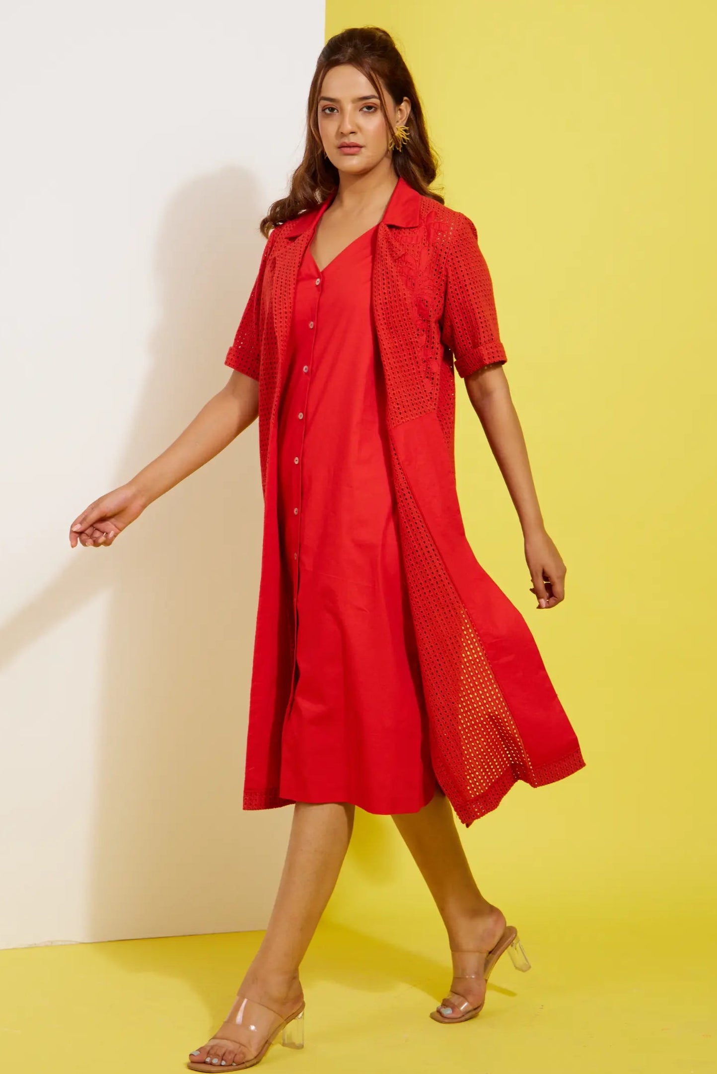 ROZE 2 piece red dress in poplin/schiffly