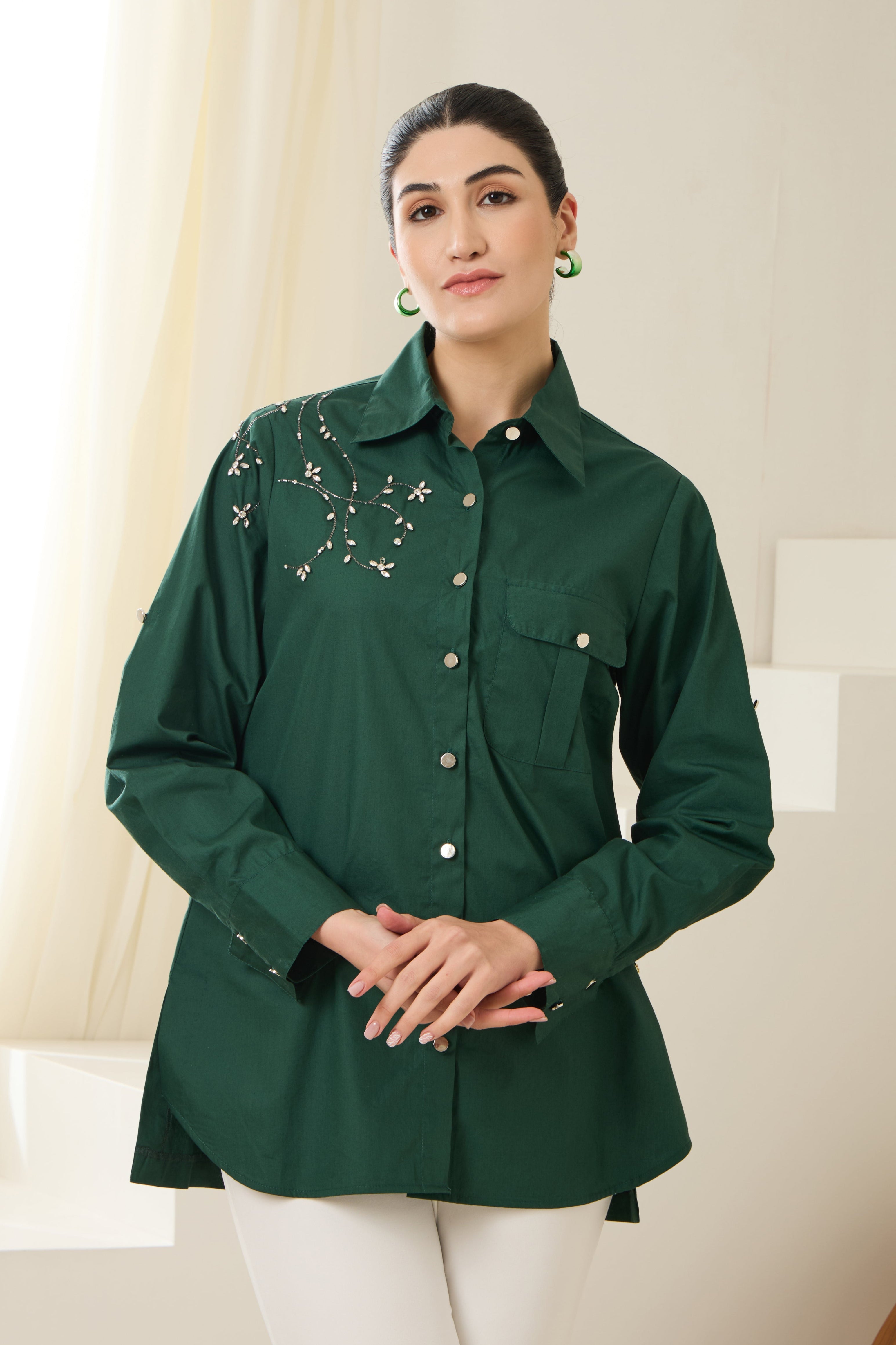 VINE SEQUINED POPLIN SHIRT