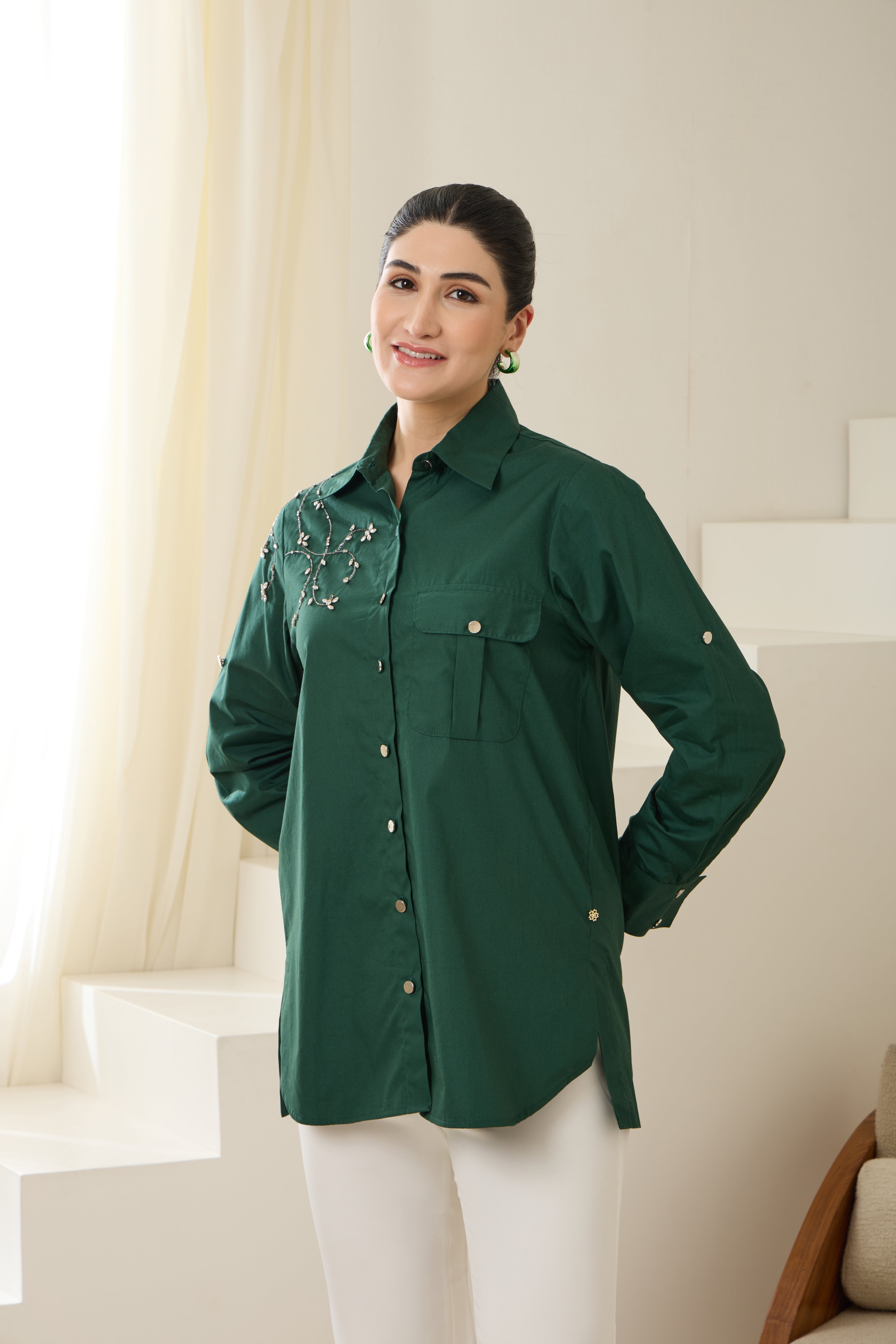 VINE SEQUINED POPLIN SHIRT