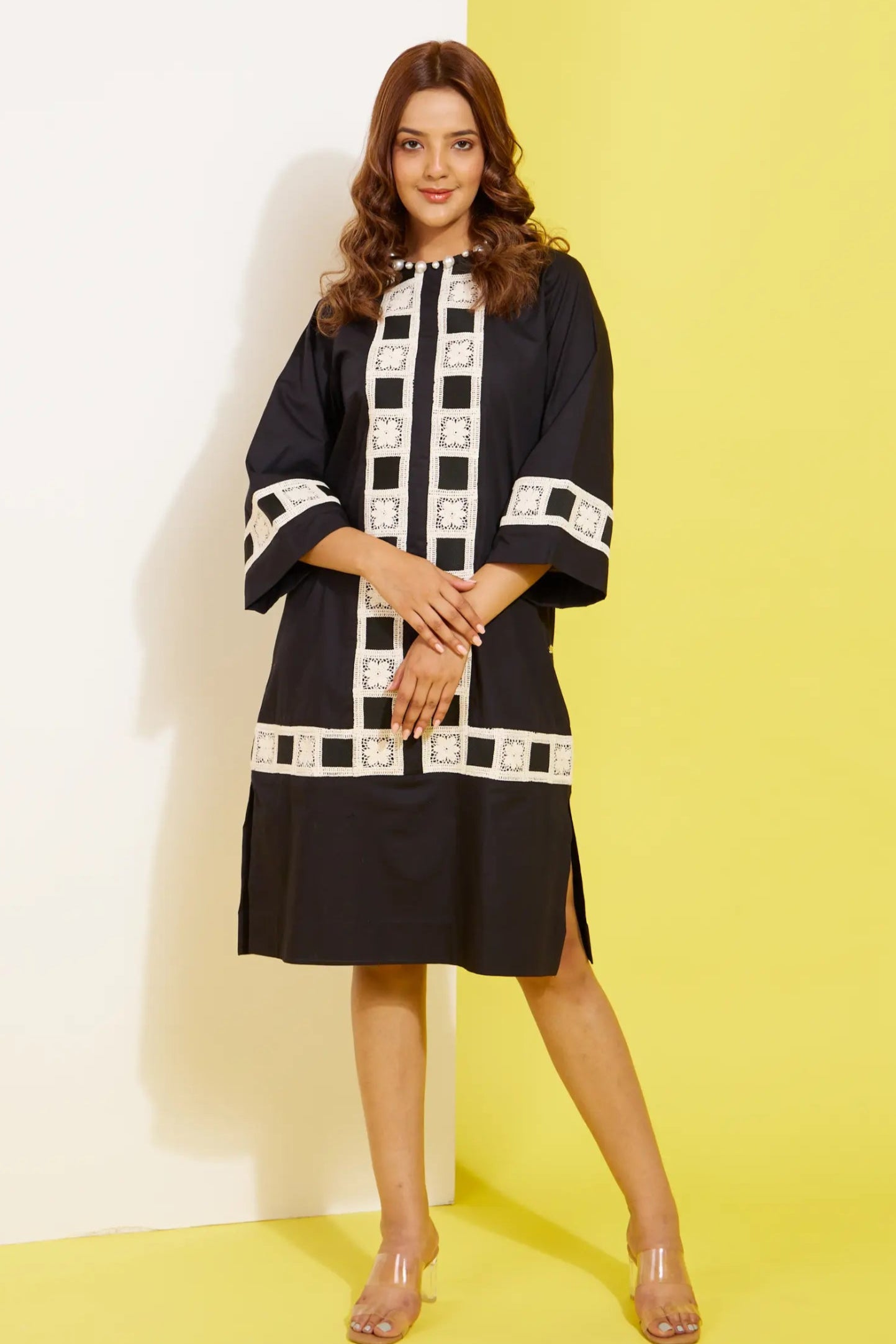 GALAXY black cotton poplin dress