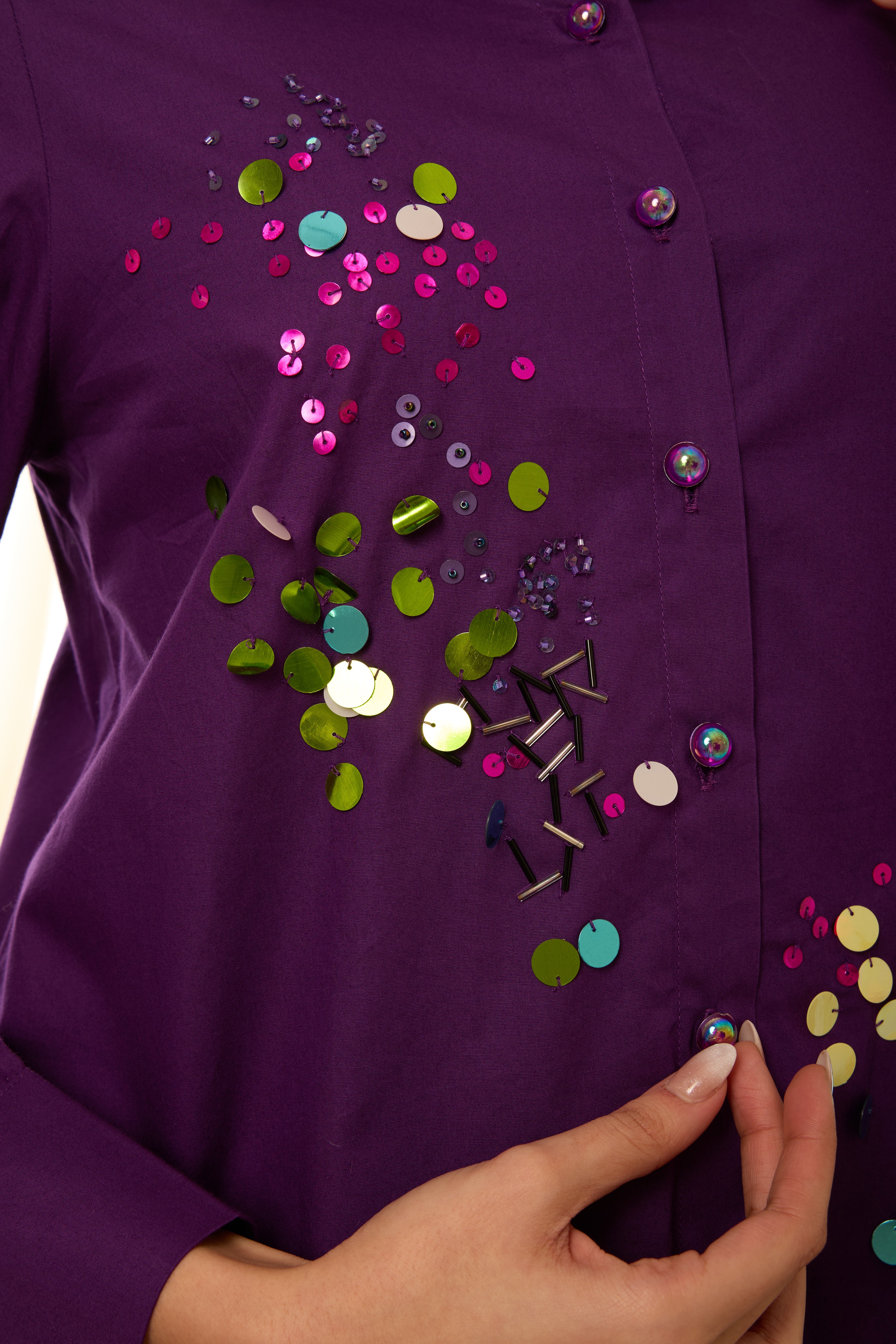 AUBERGINE SEQUINED POPLIN SHIRT