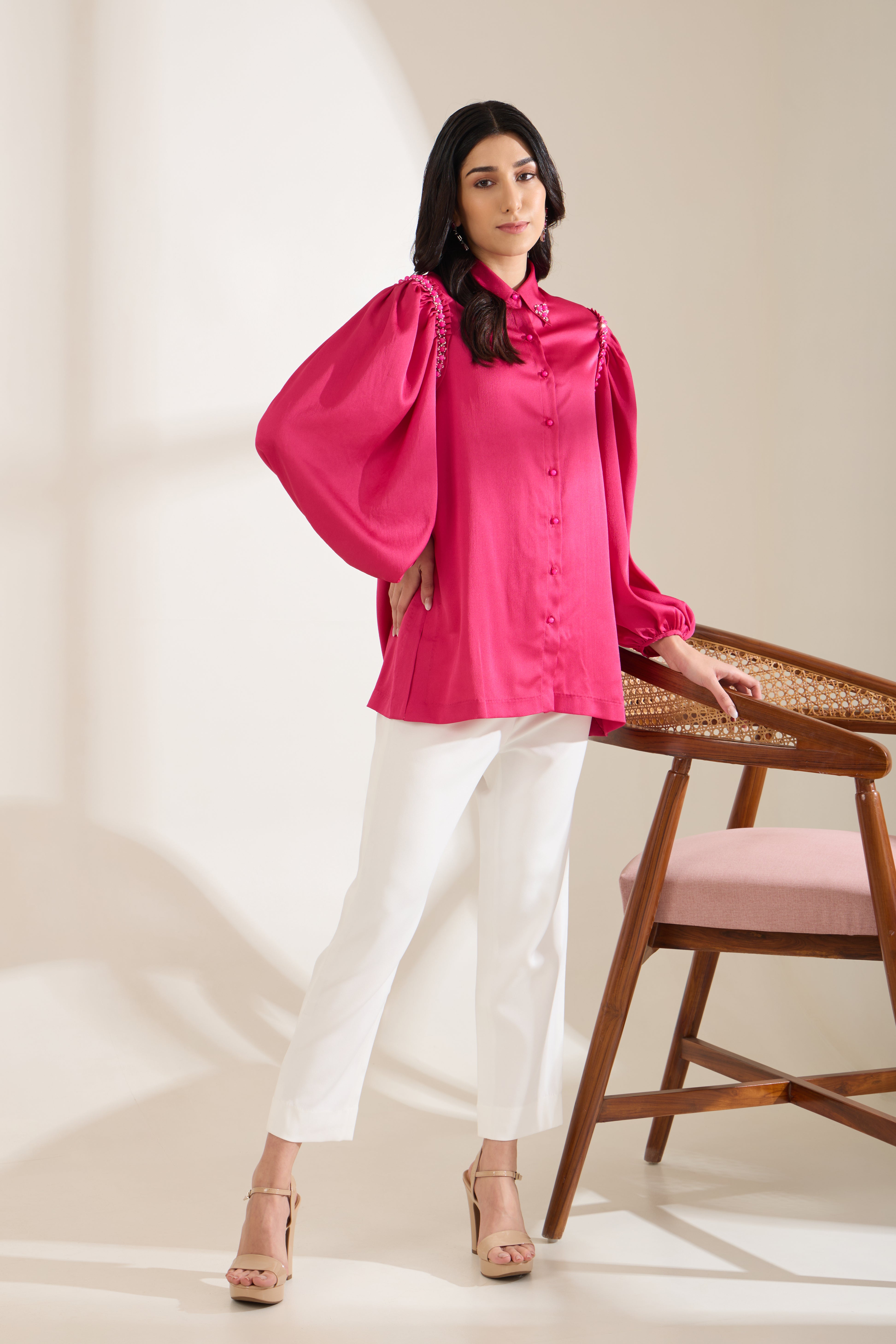 RAANI SEQUINED FORMAL CREPE SHIRT