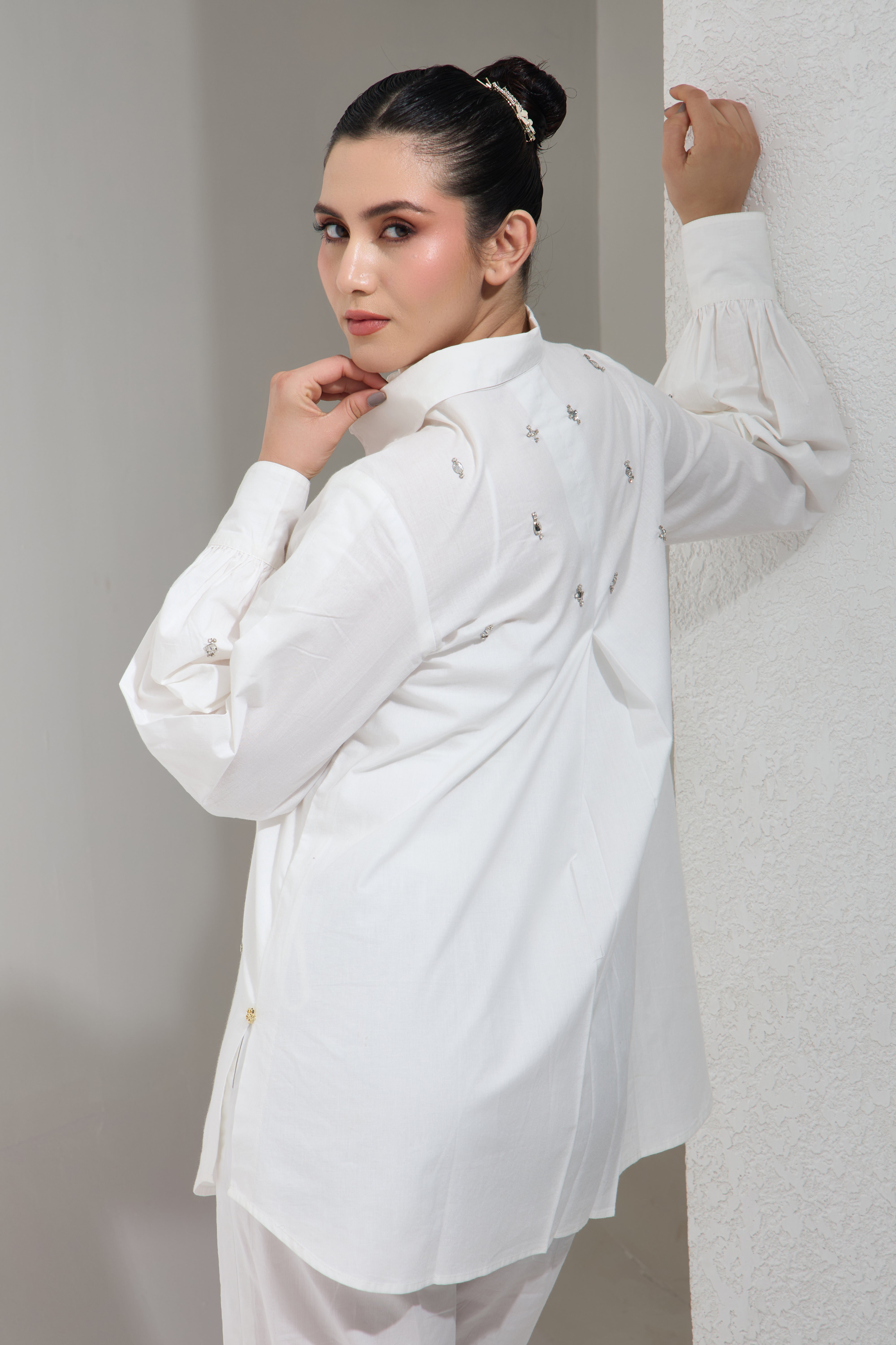 lulu swarovski formal cotton shirt