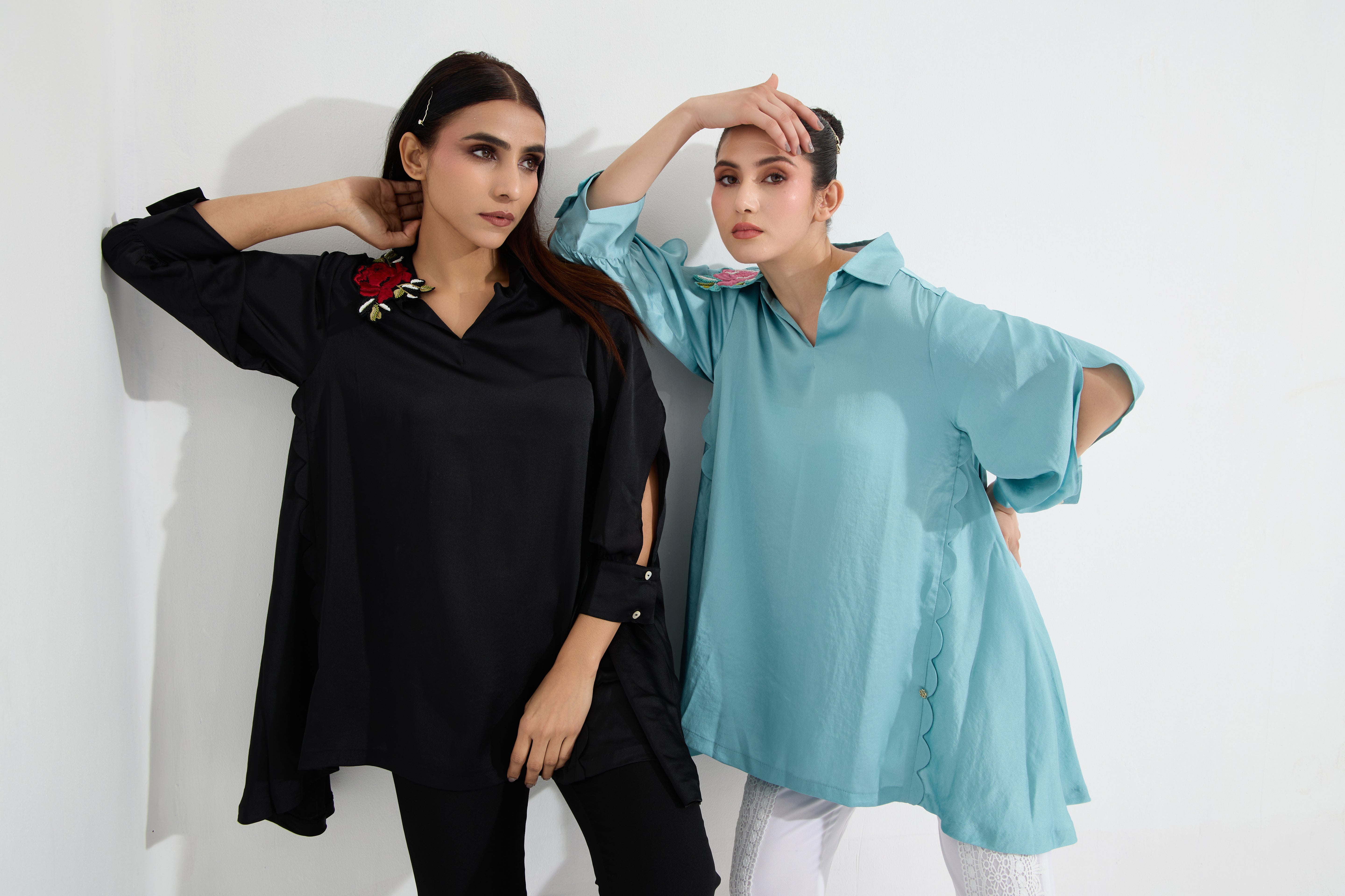 CHARMIROSE embroidered formal blue top