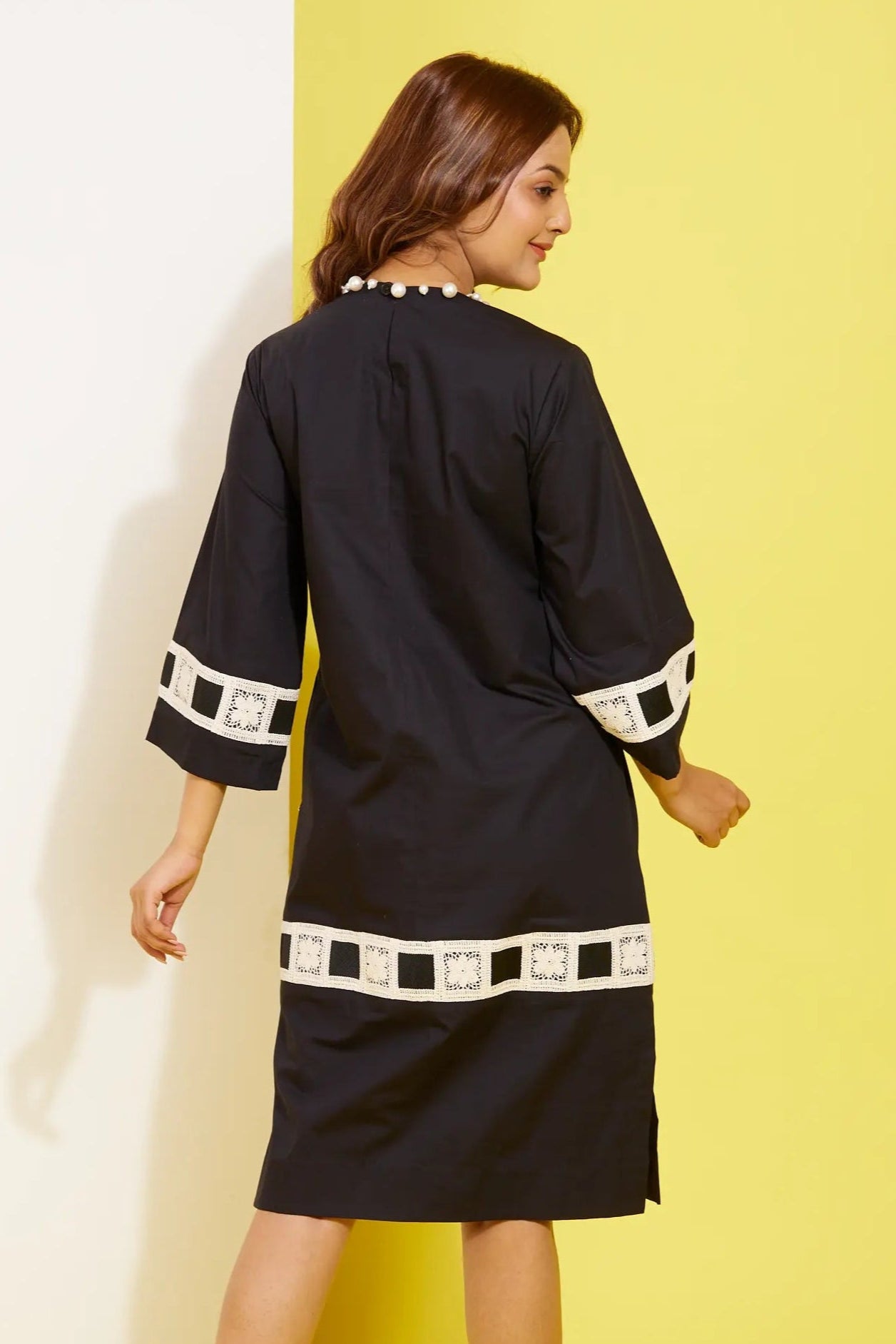 GALAXY black cotton poplin dress