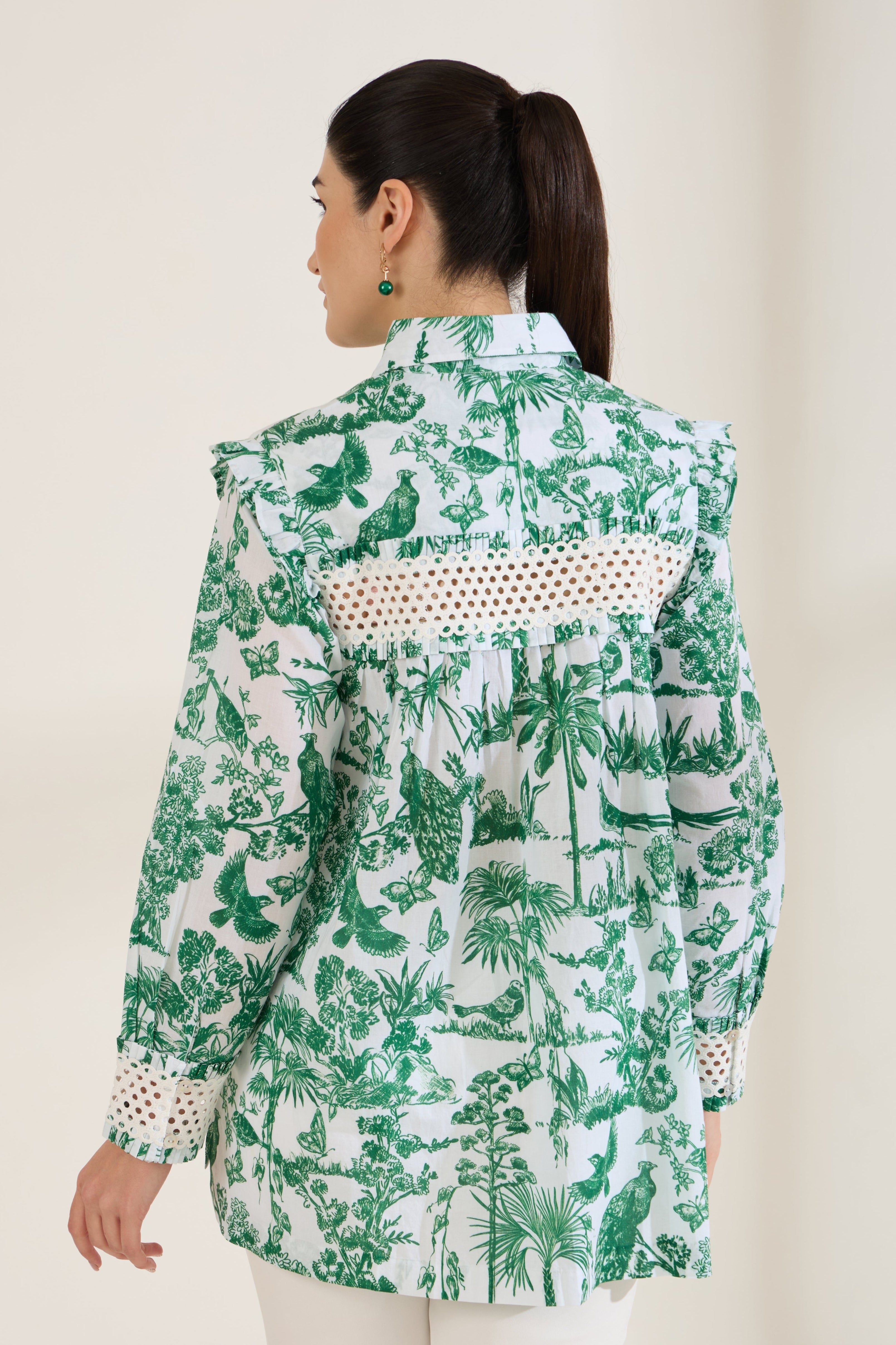 GREEN TOILE PRINTED COTTON SHIRT