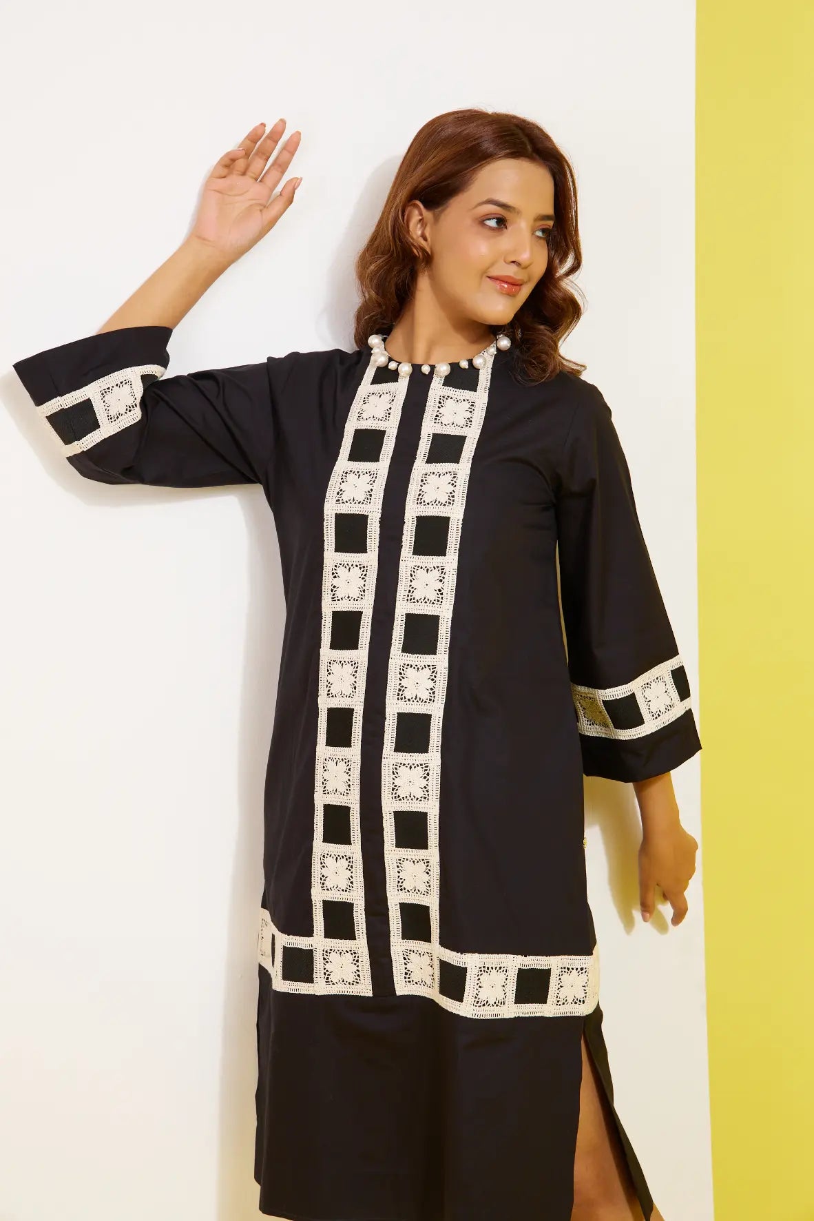 GALAXY black cotton poplin dress