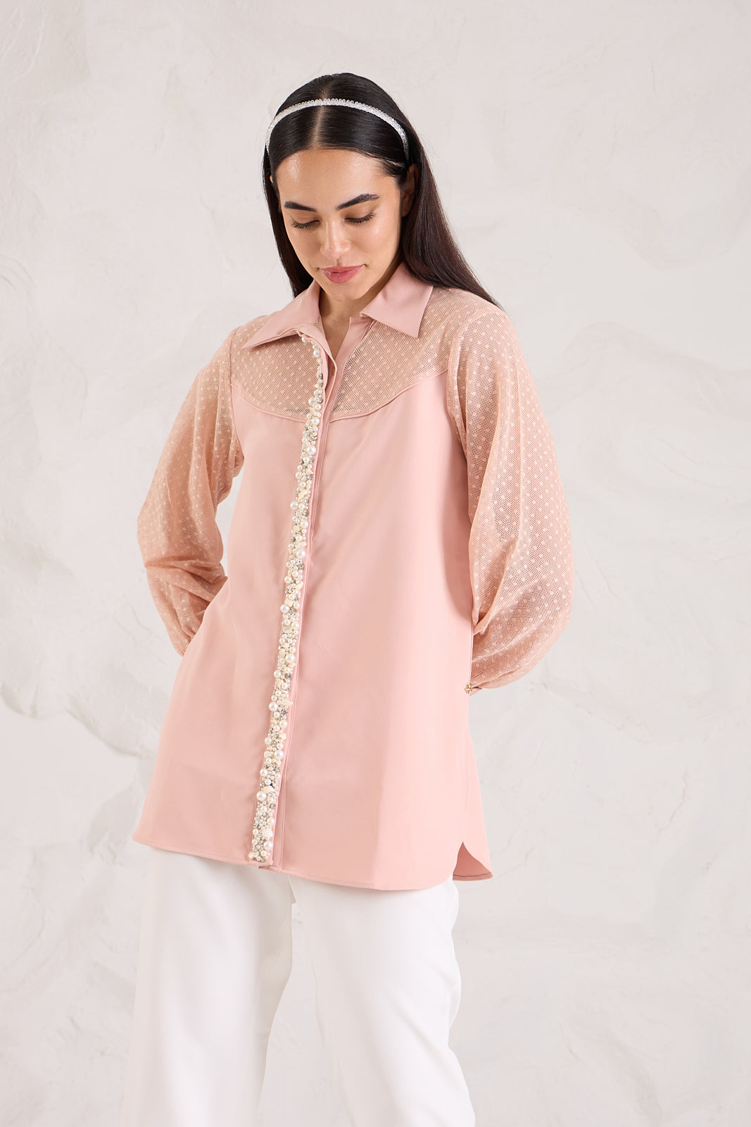 PEARLY formal banana crepe shirt