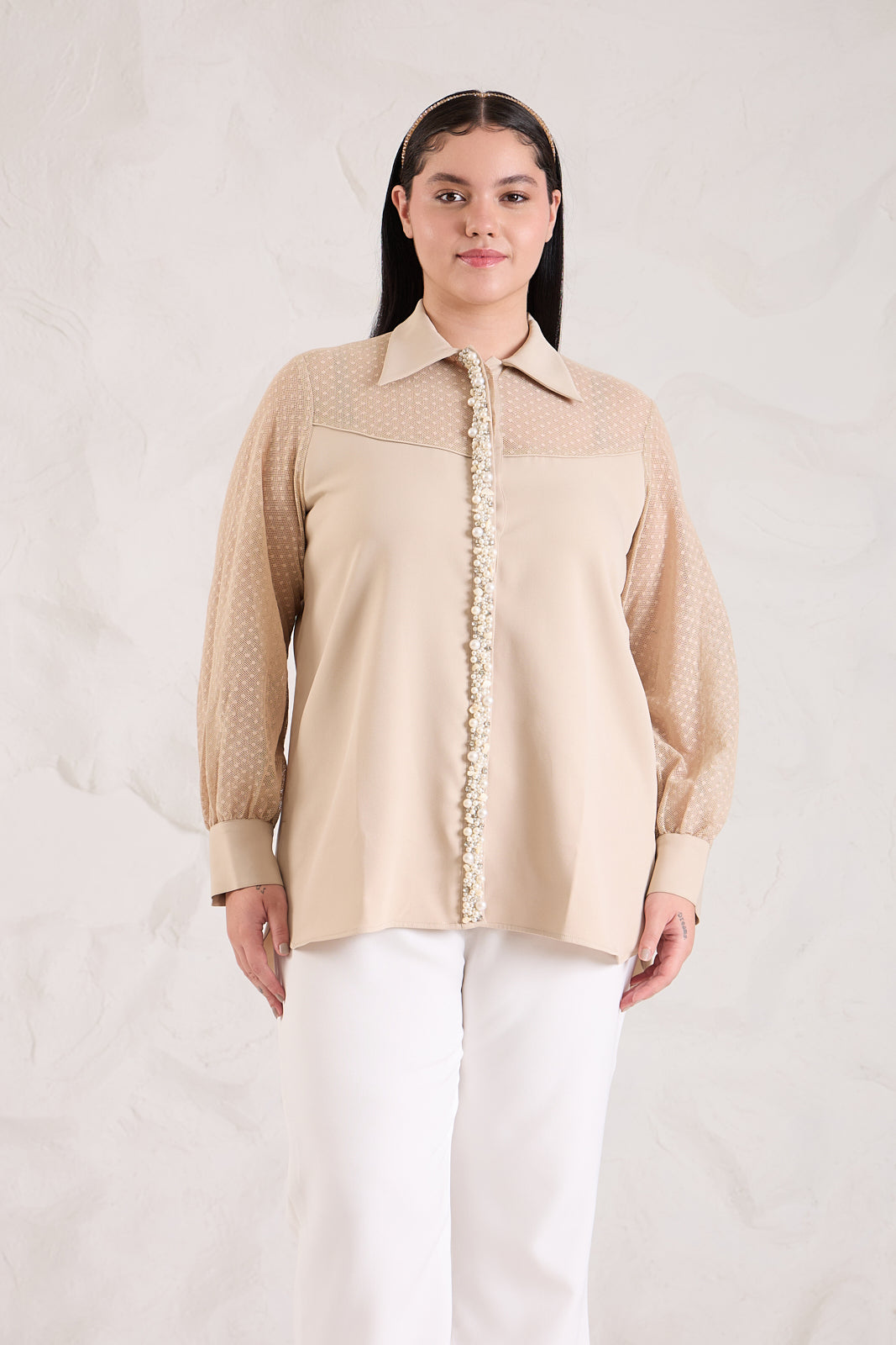 PEARLY formal banana crepe shirt