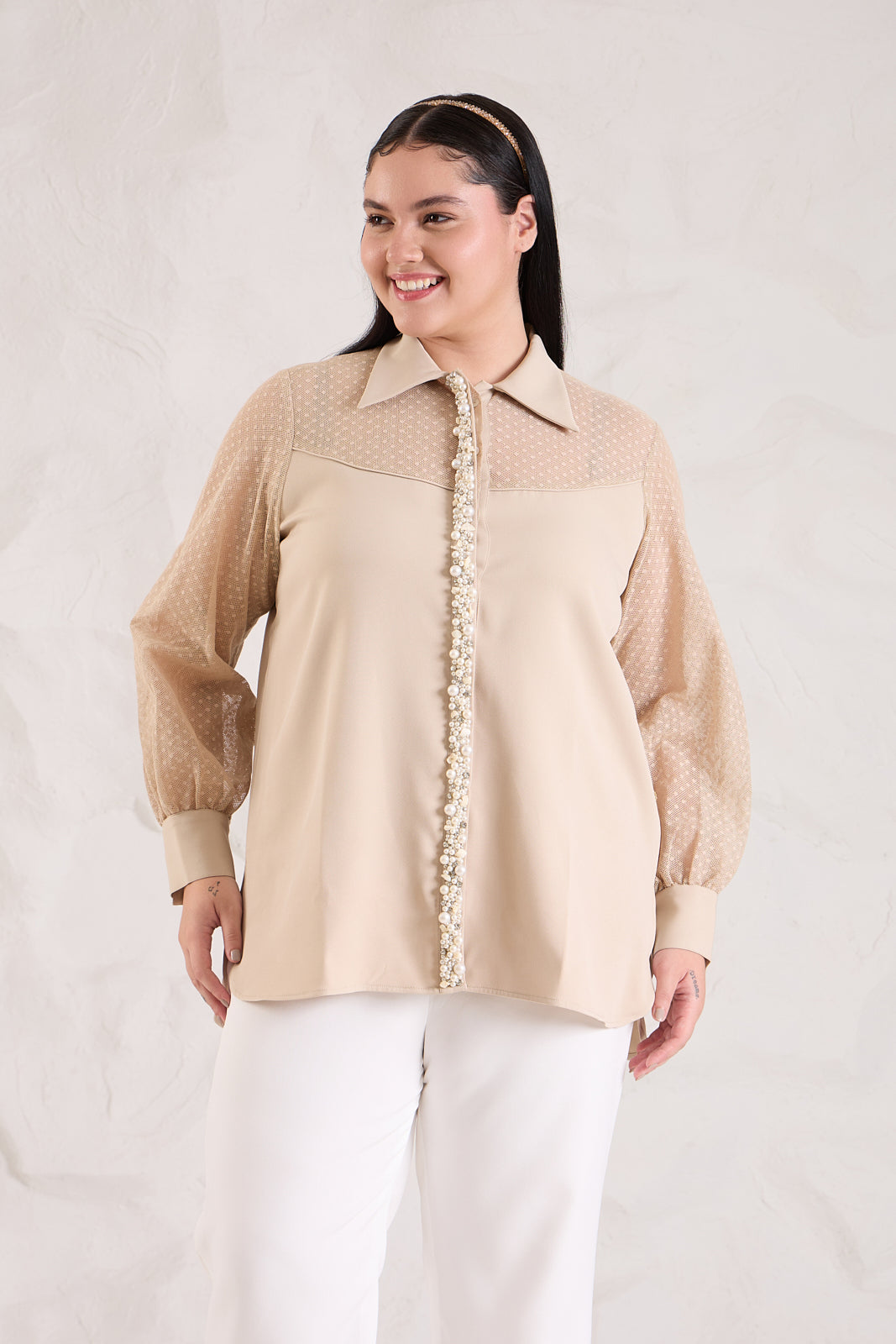 PEARLY formal banana crepe shirt