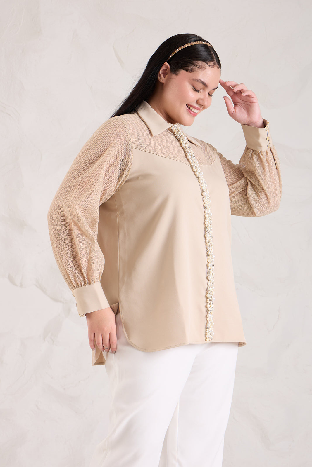 PEARLY formal banana crepe shirt