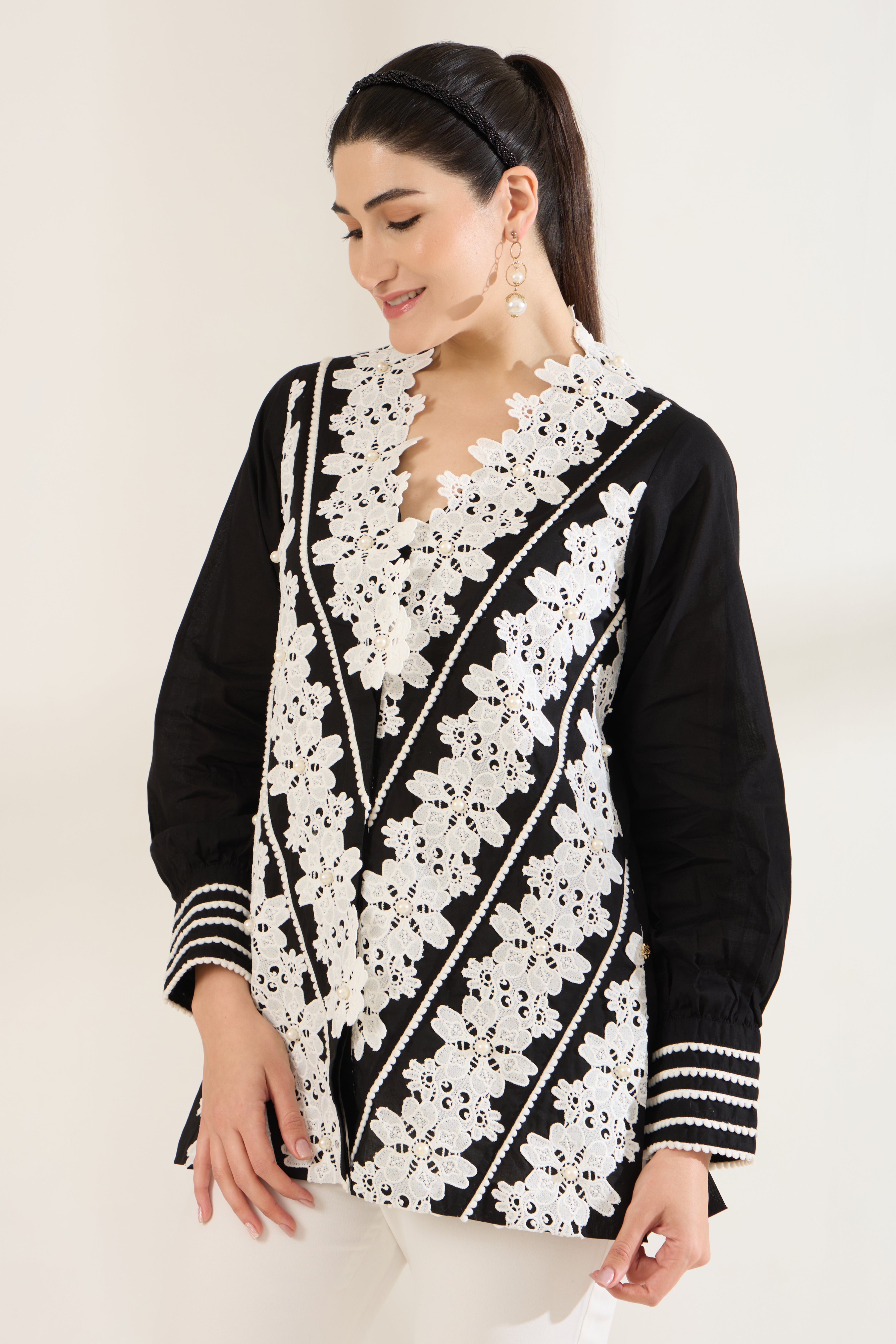 LATTICE LACE COTTON SHIRT
