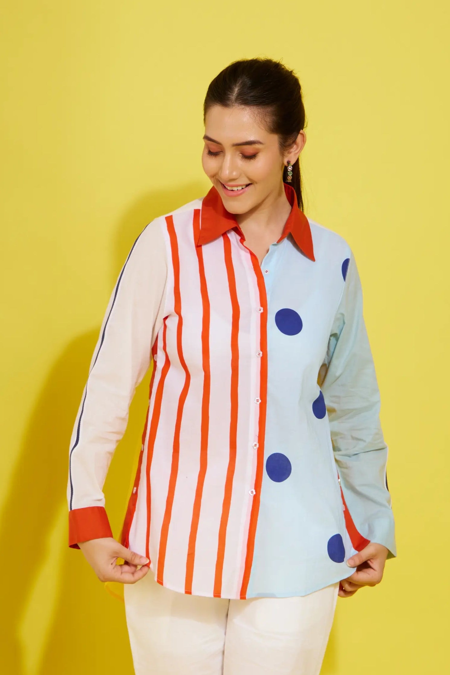 POPPIN color block shirt in cotton