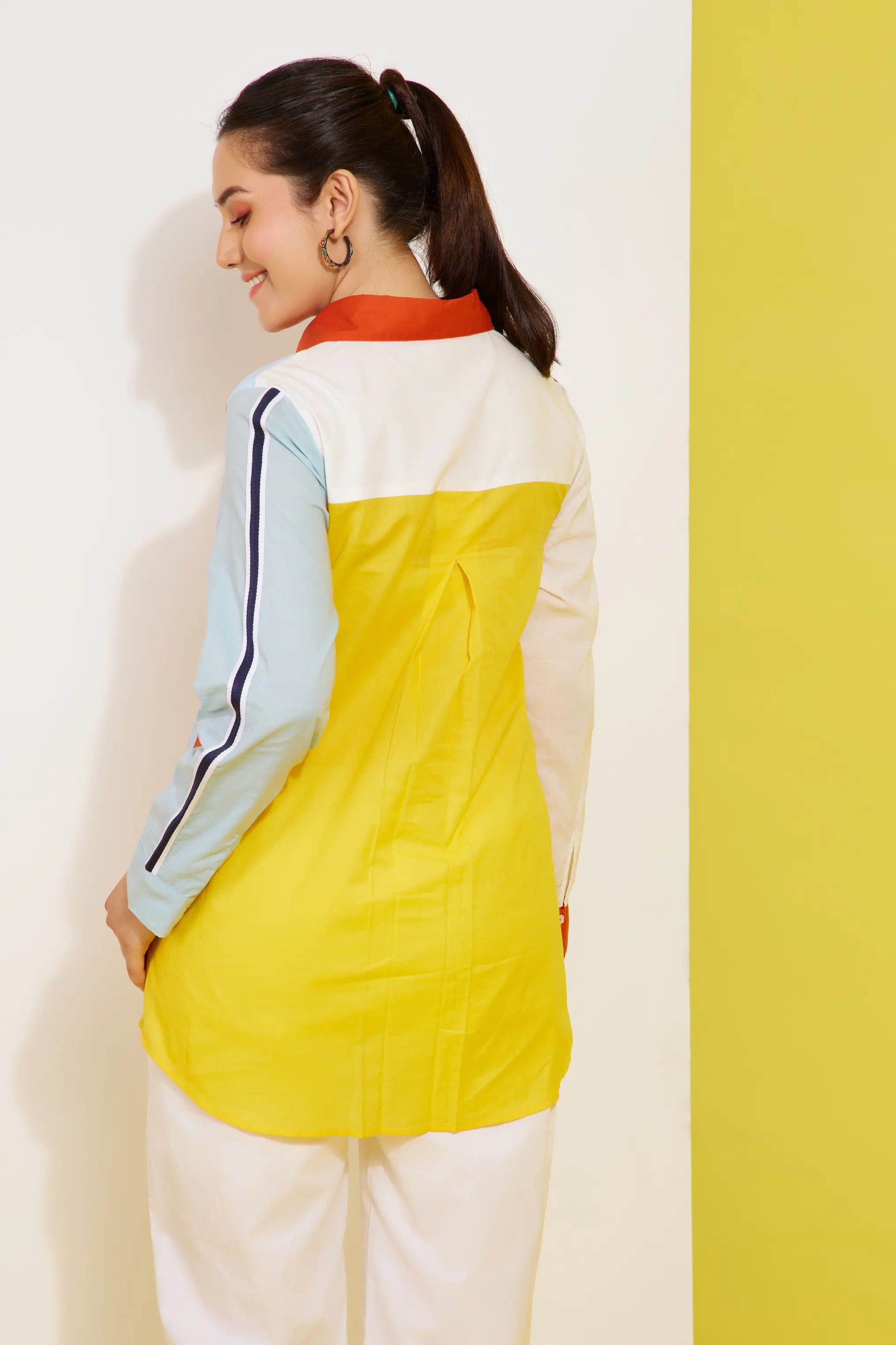 POPPIN color block shirt in cotton