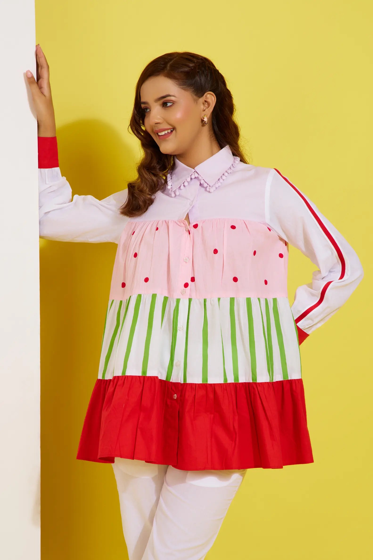 TUTYFRUTY color block cotton shirt