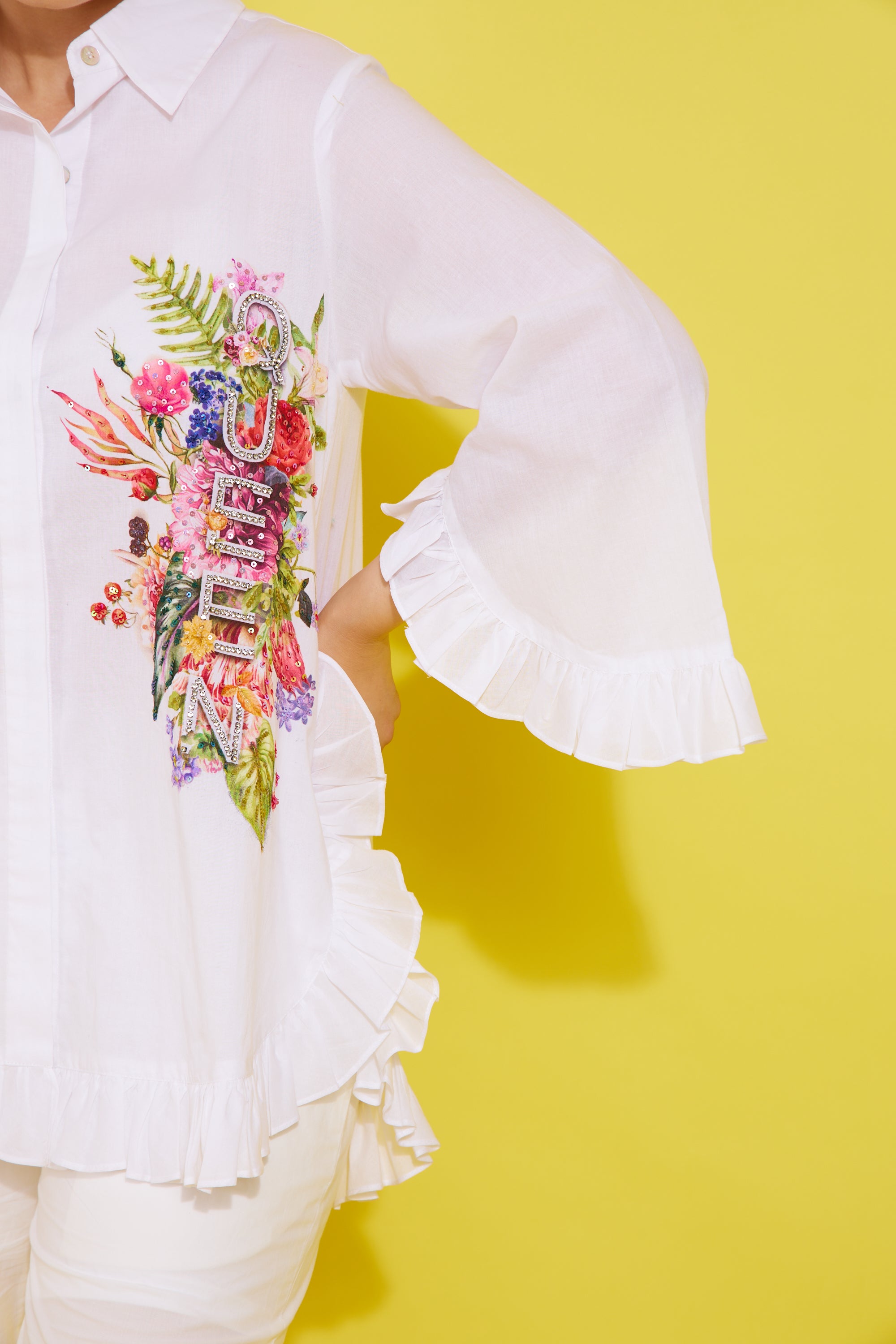 QUEEN printed white cotton shirt