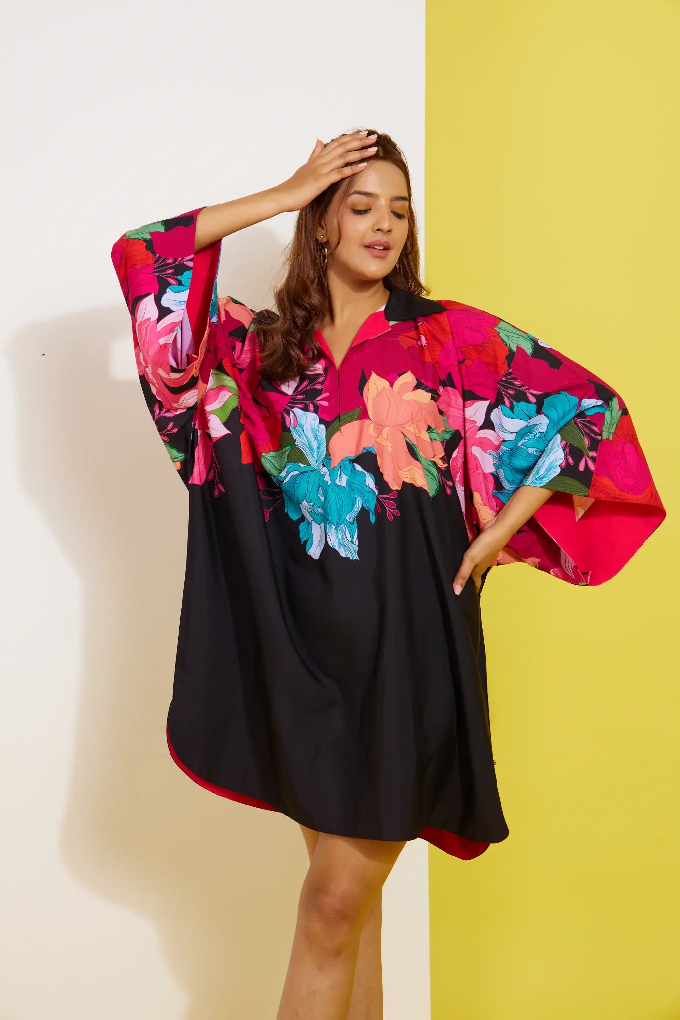 PIXIE printed kaftan short dress
