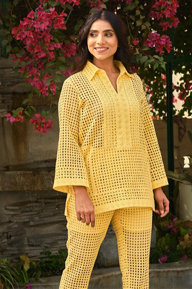 Sunshine formal co-ord set in cotton schiffly