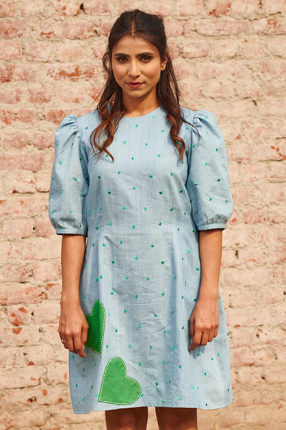 Twin Hearts embroidered denim dress