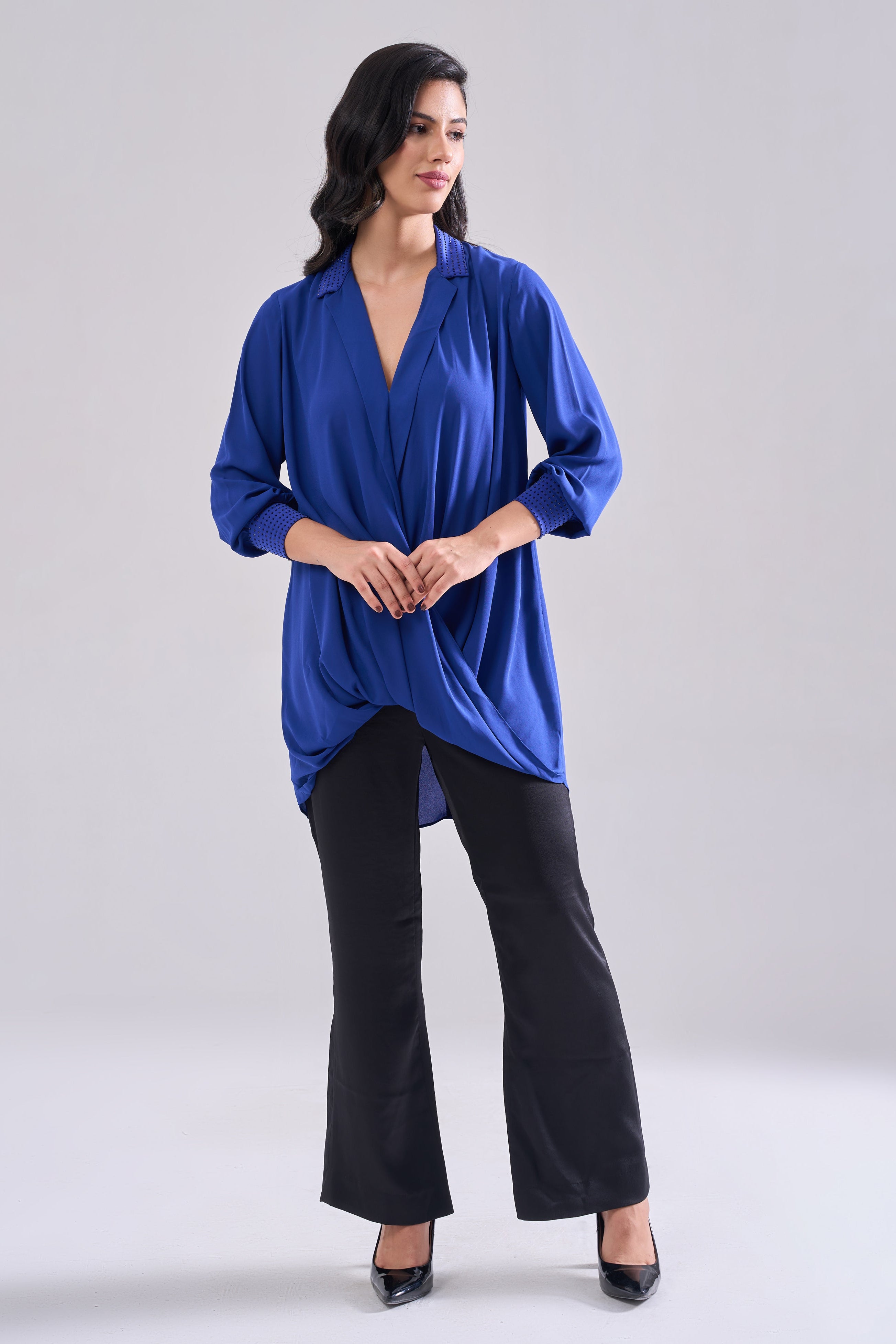 ROYAL BLUE DRAPE TOP