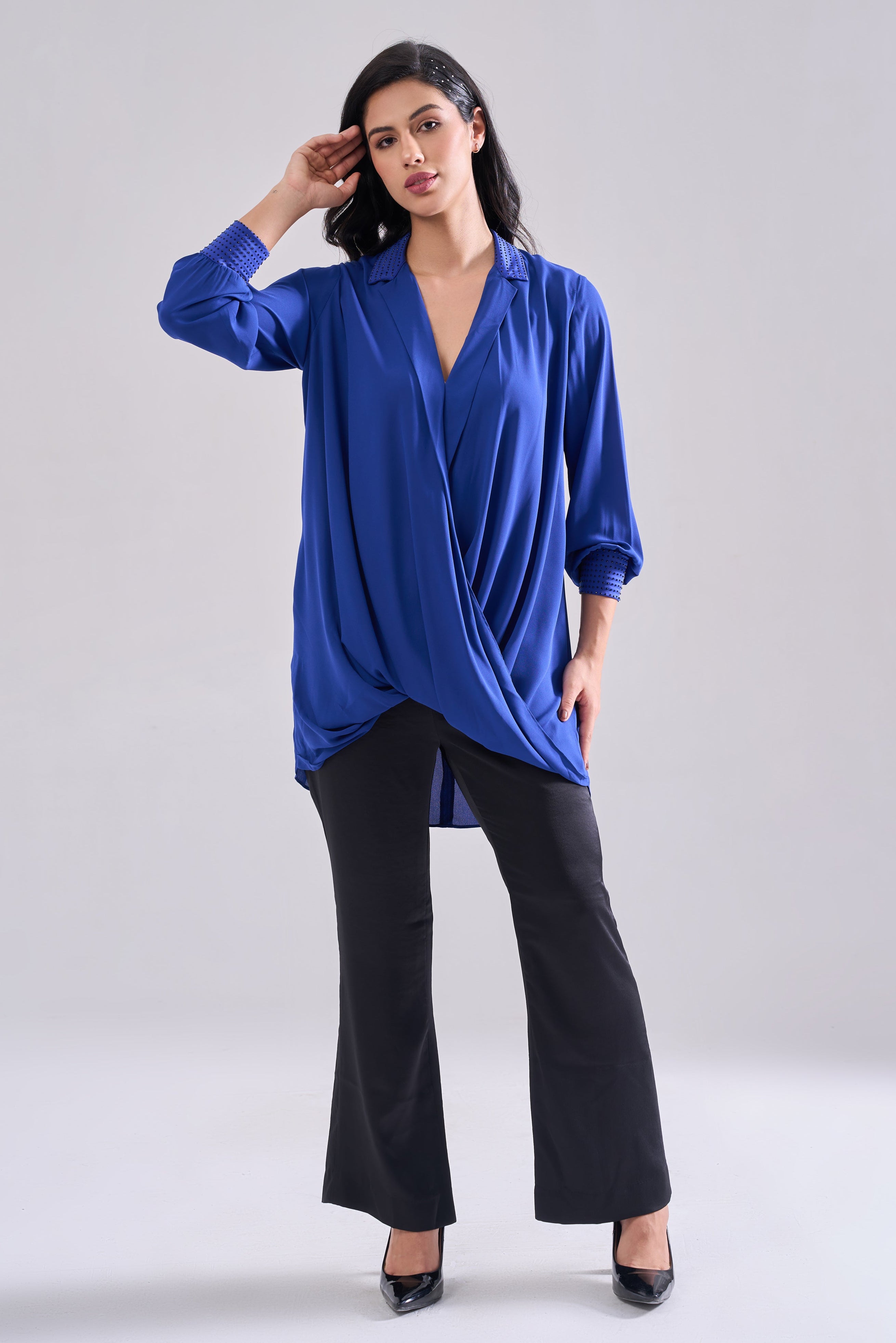 ROYAL BLUE DRAPE TOP