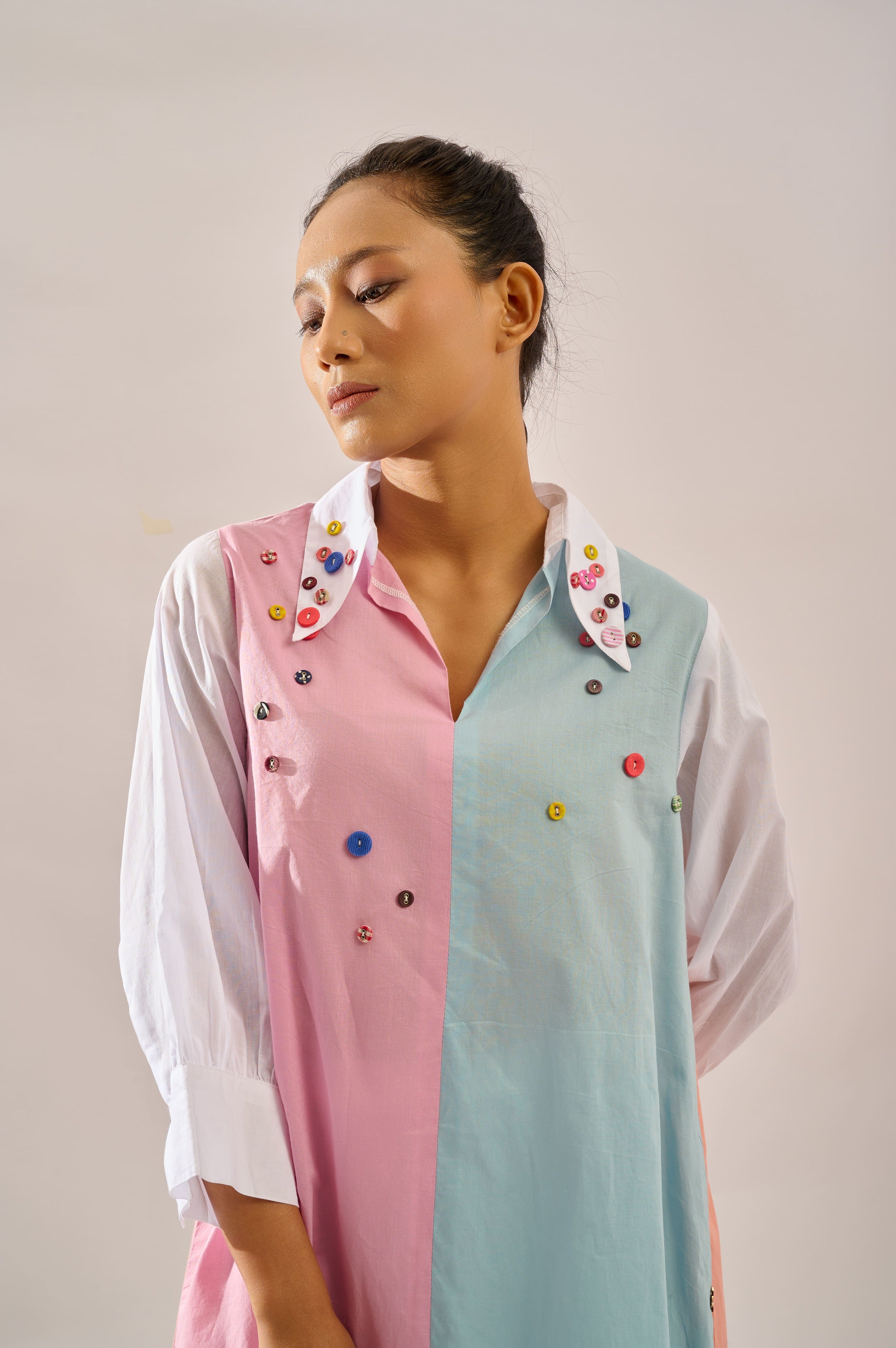 Speckled color block top in cotton