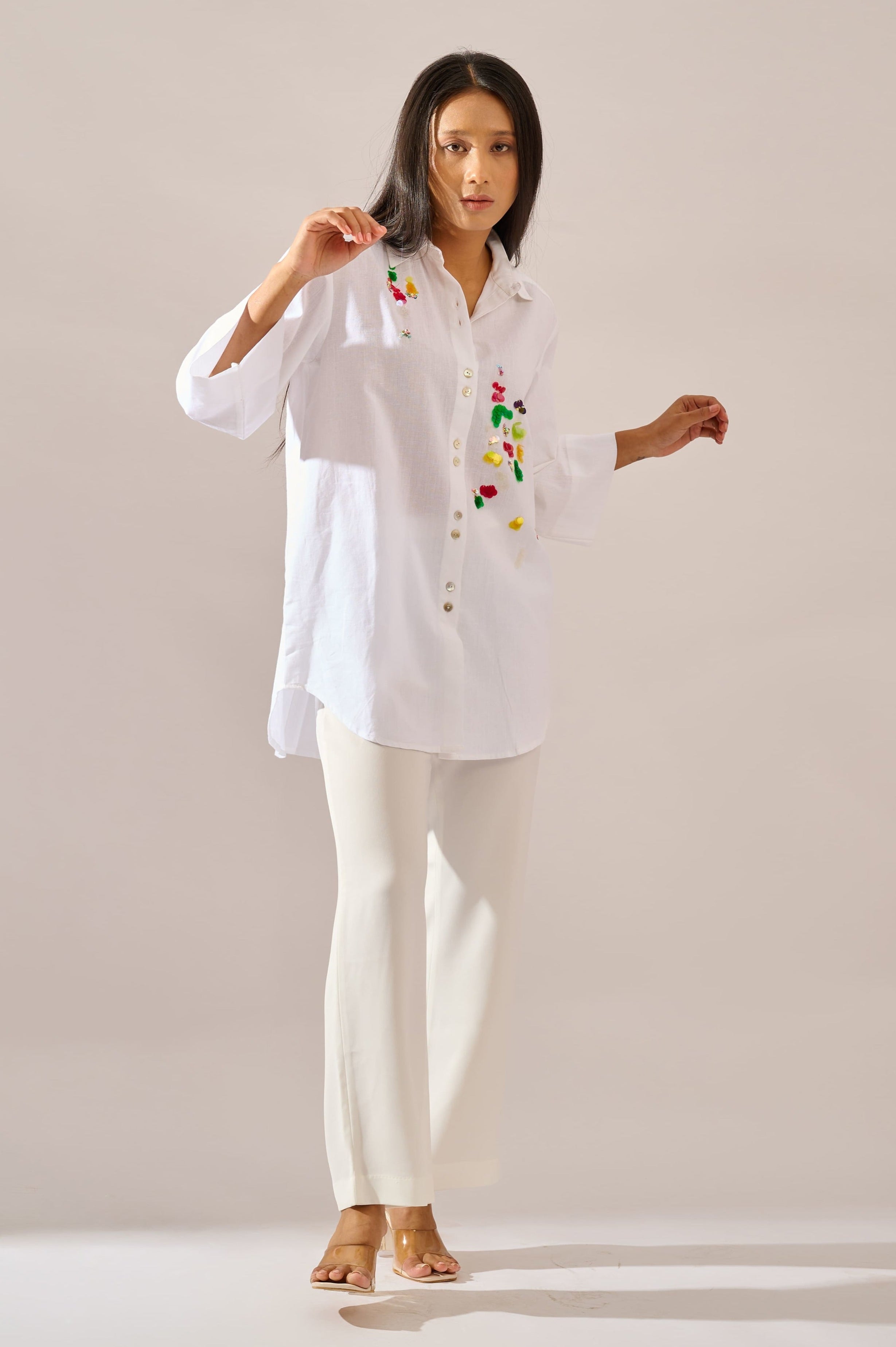 Confetti sequined linen shirt