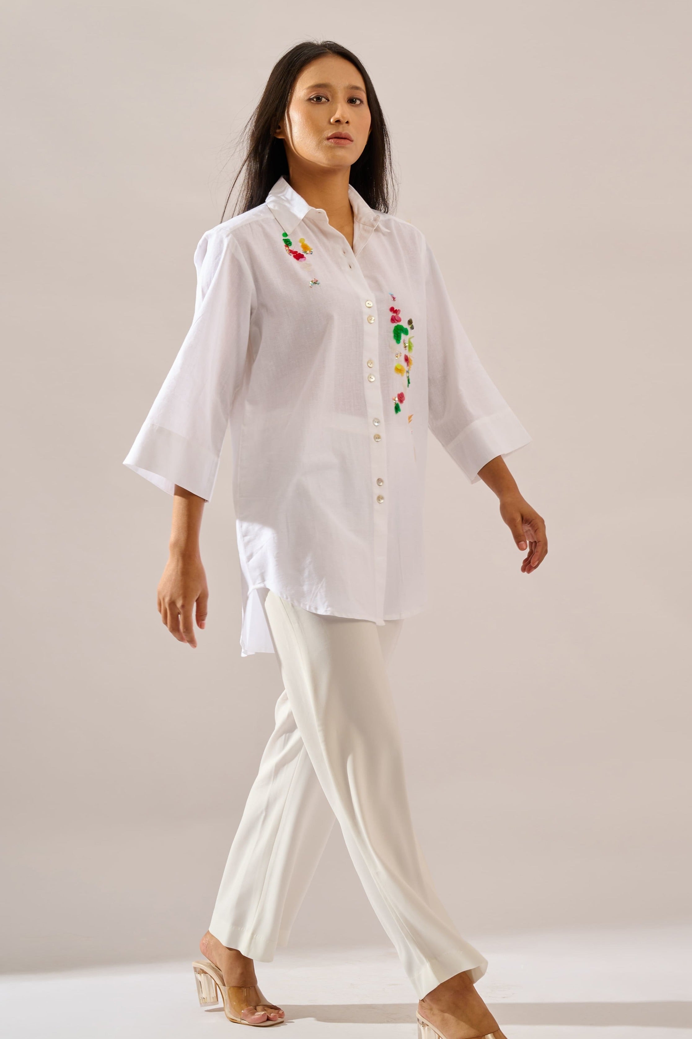 Confetti sequined linen shirt