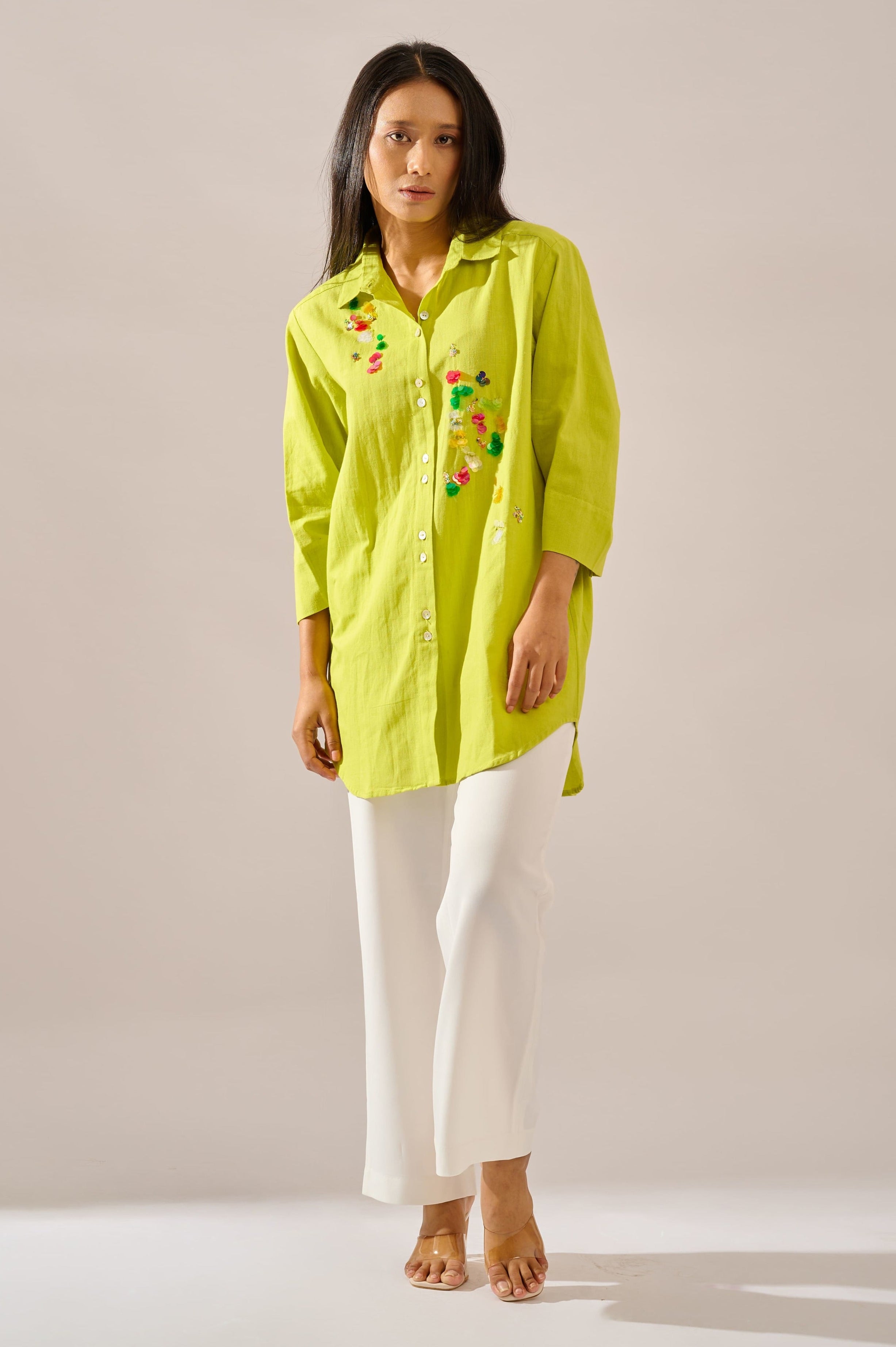 Confetti sequined linen shirt