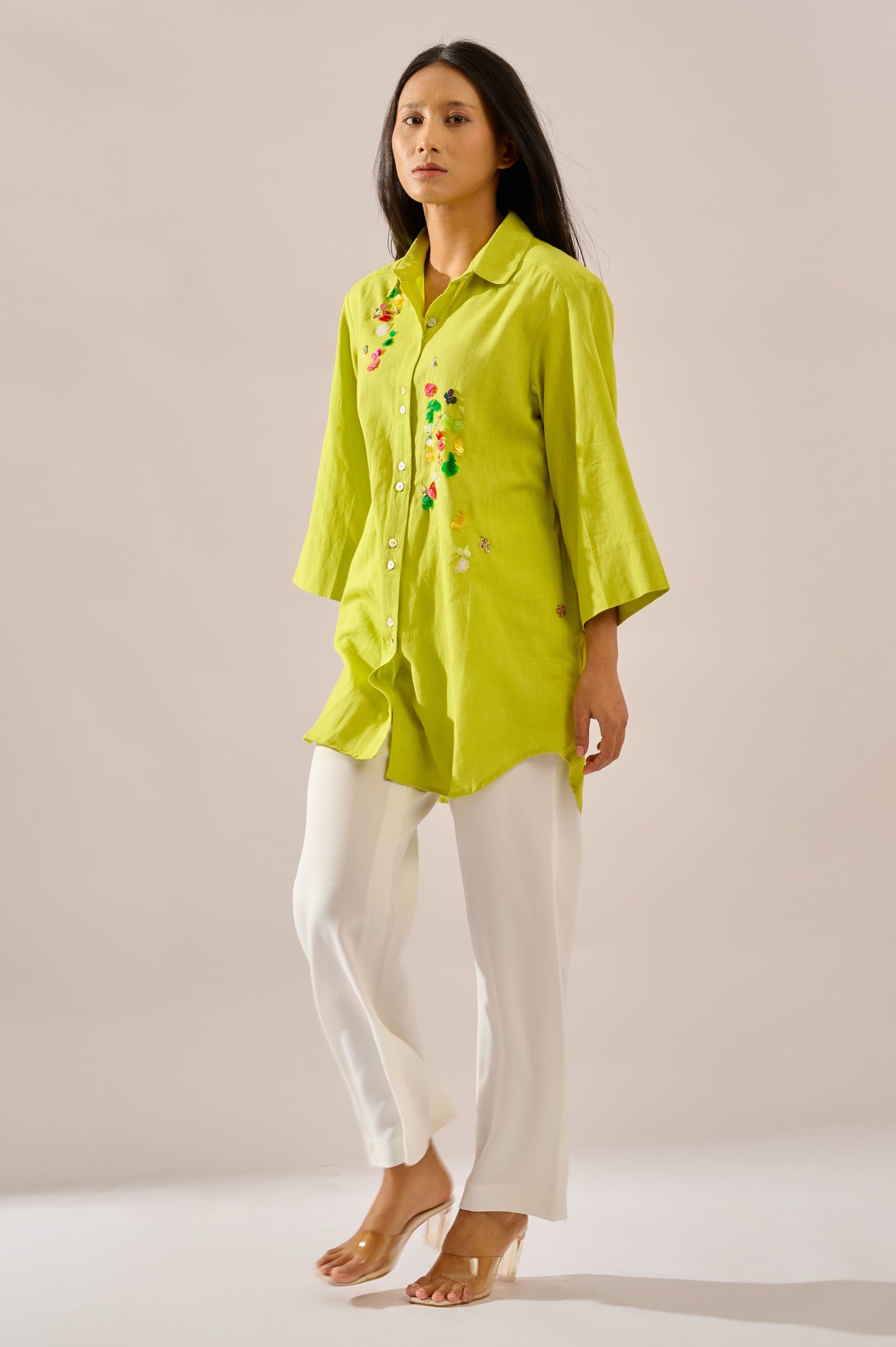 Confetti sequined linen shirt