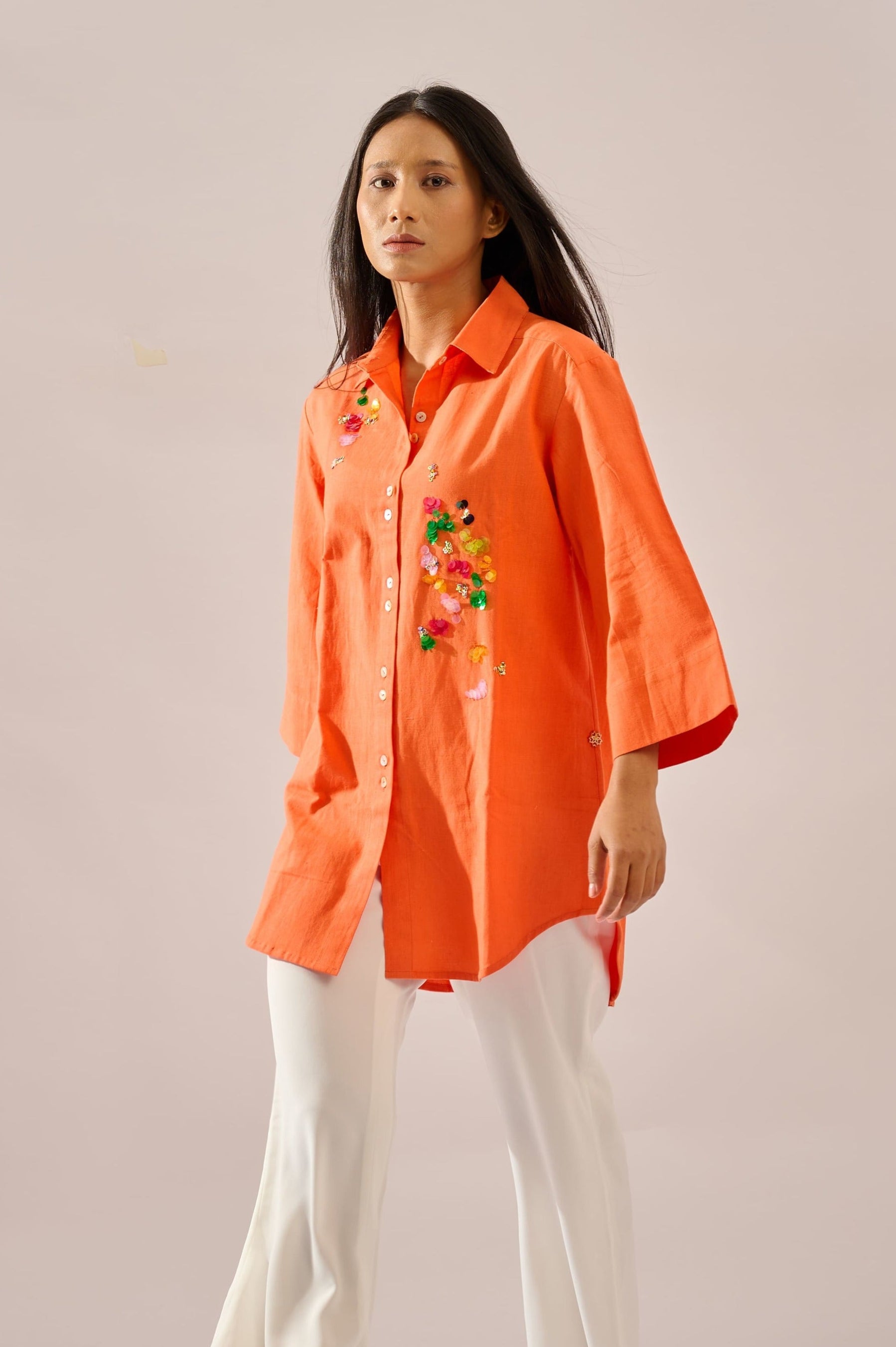 Confetti sequined linen shirt