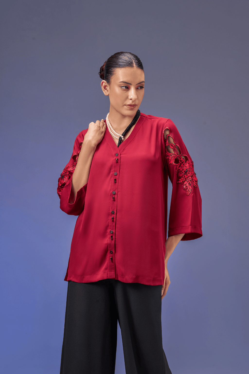 DRAMA RED SEQUIN SHIRT