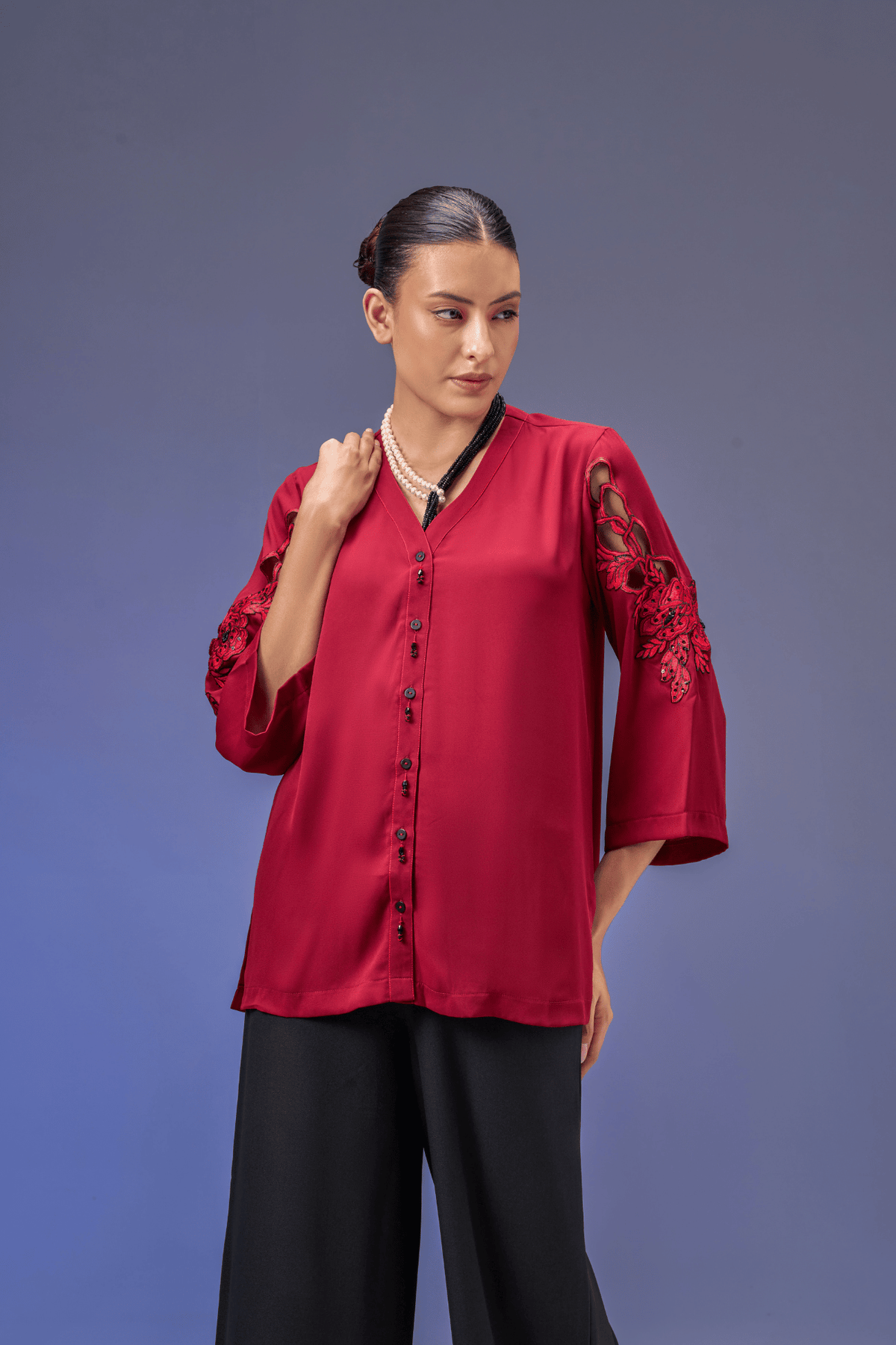 DRAMA RED SEQUIN SHIRT