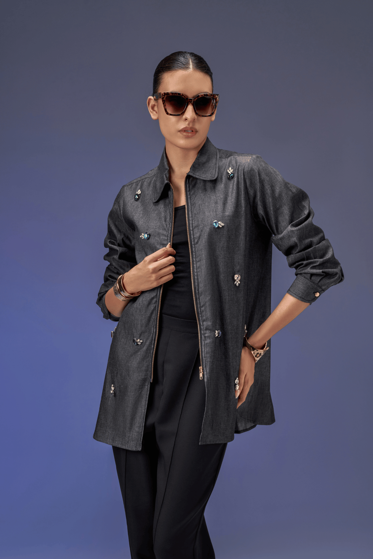 STONE BLACK DENIM SHIRT