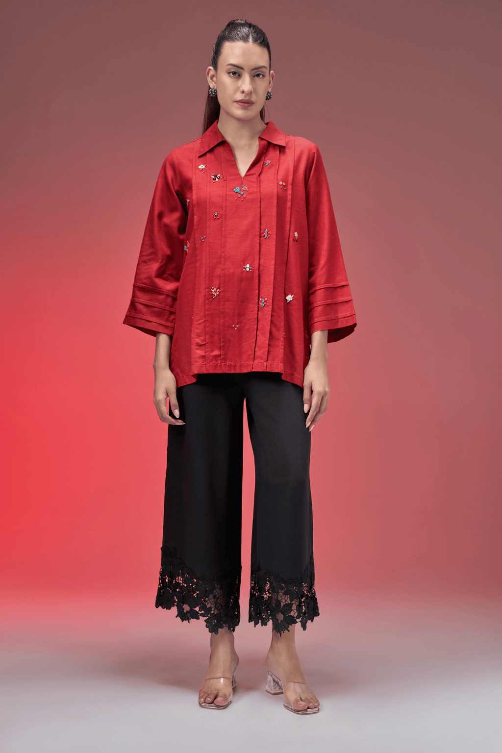 BEAD RED LINEN SHIRT