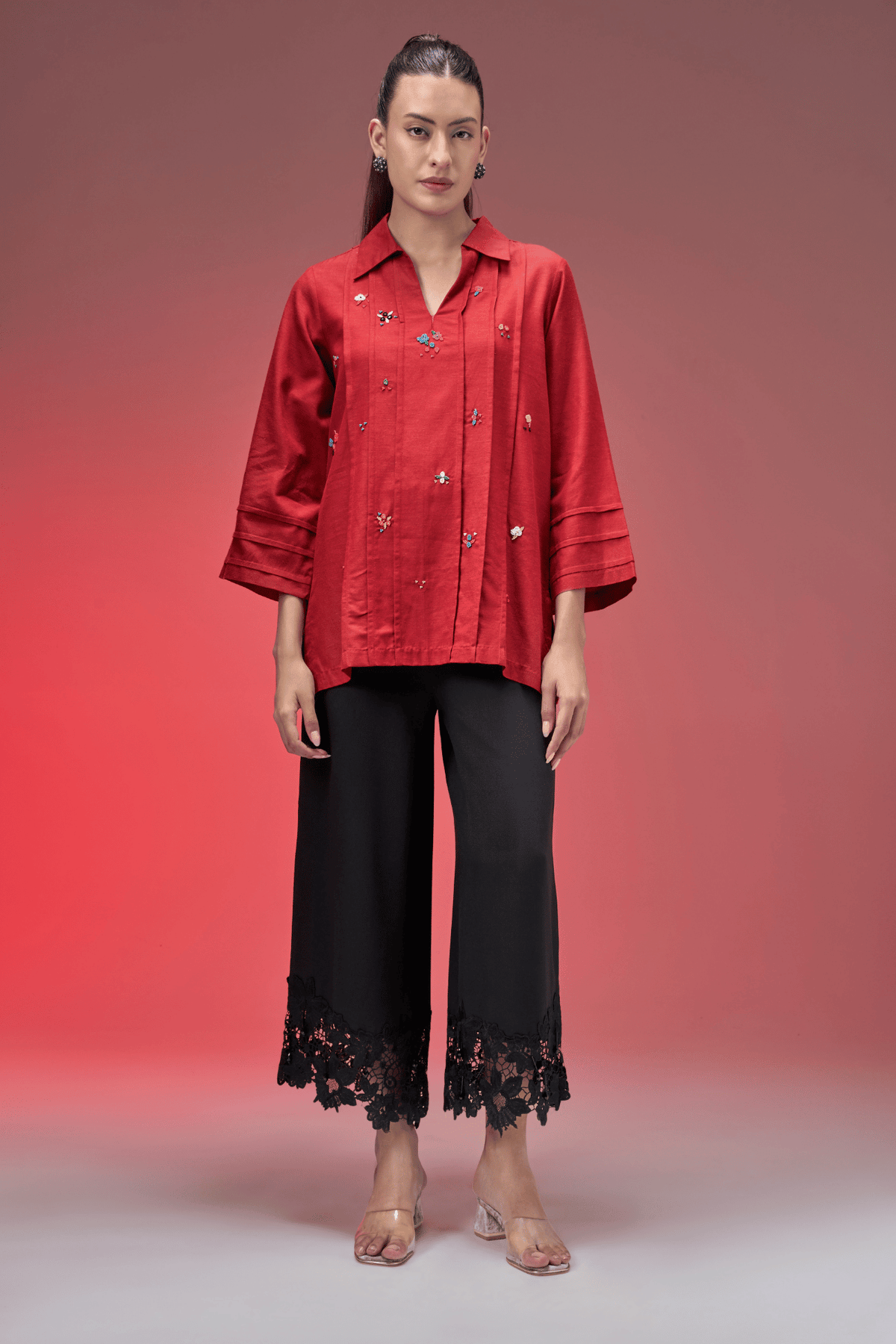 BEAD RED LINEN SHIRT