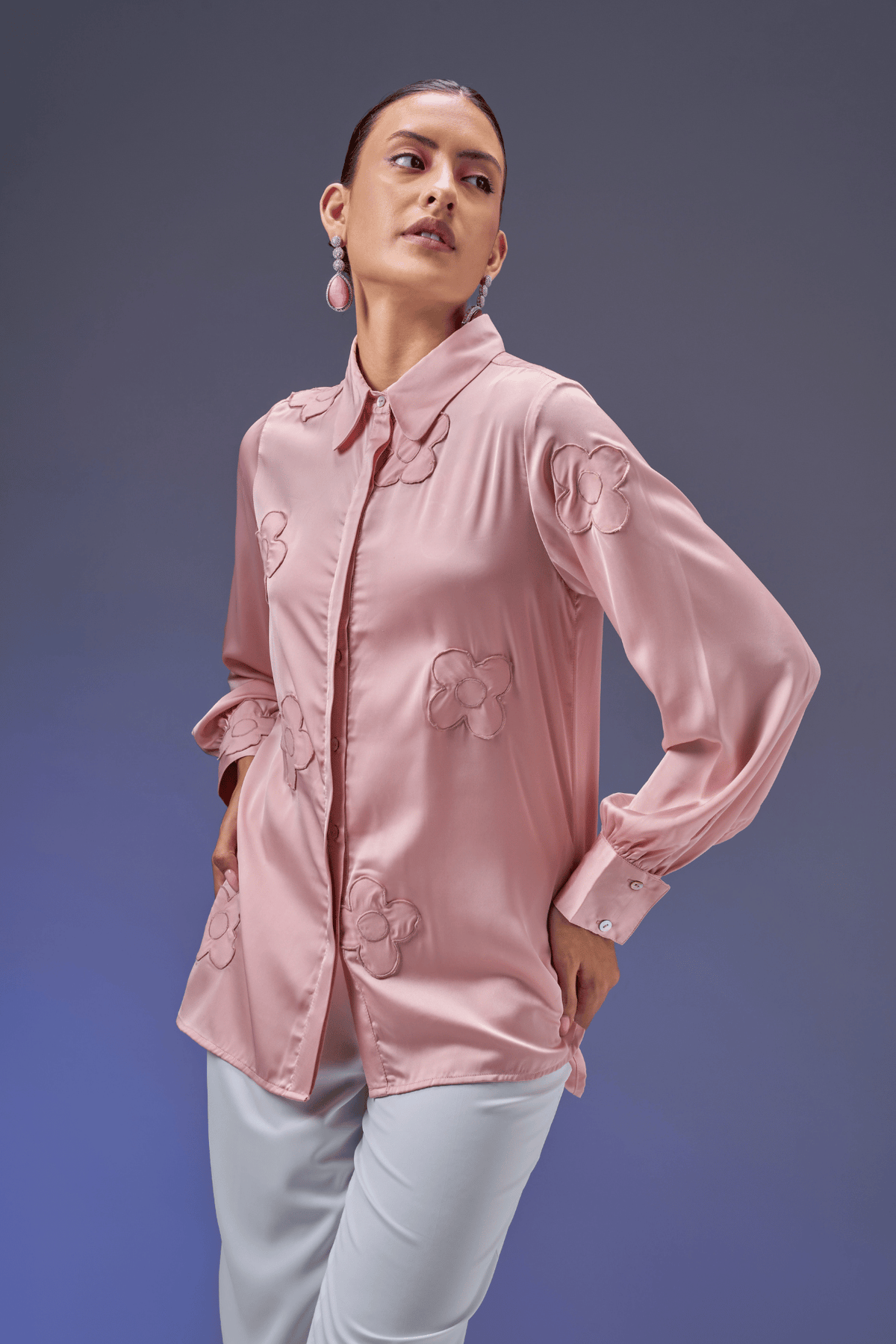 LIGHT ROSE SATIN SHIRT