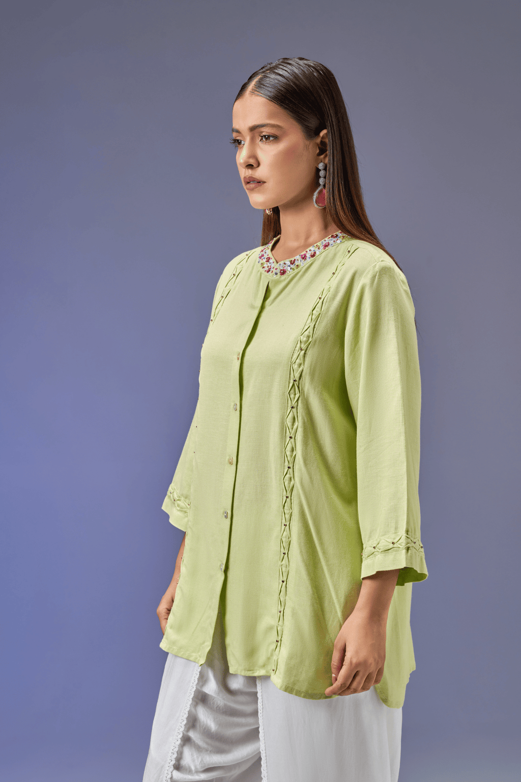 LIME CHINTZ LINEN SHIRT