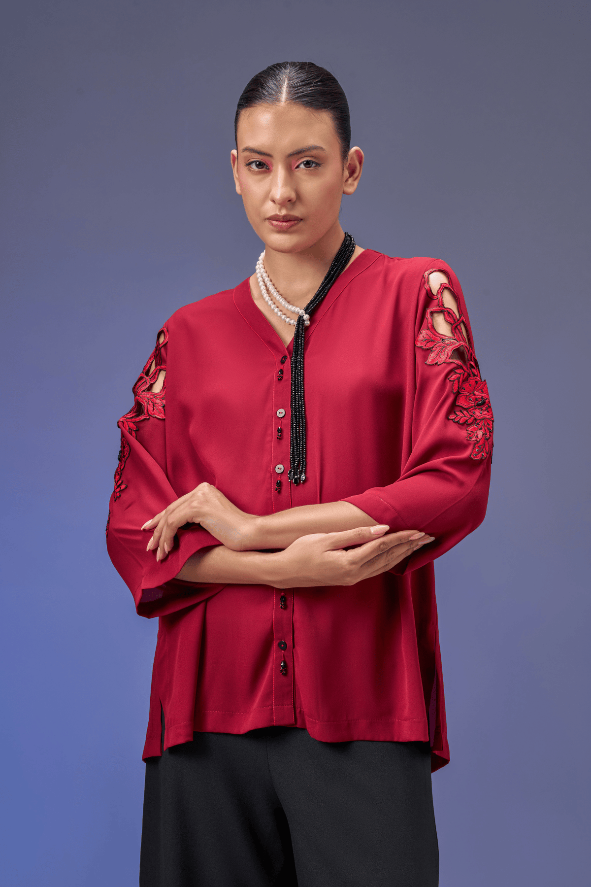 DRAMA RED SEQUIN SHIRT