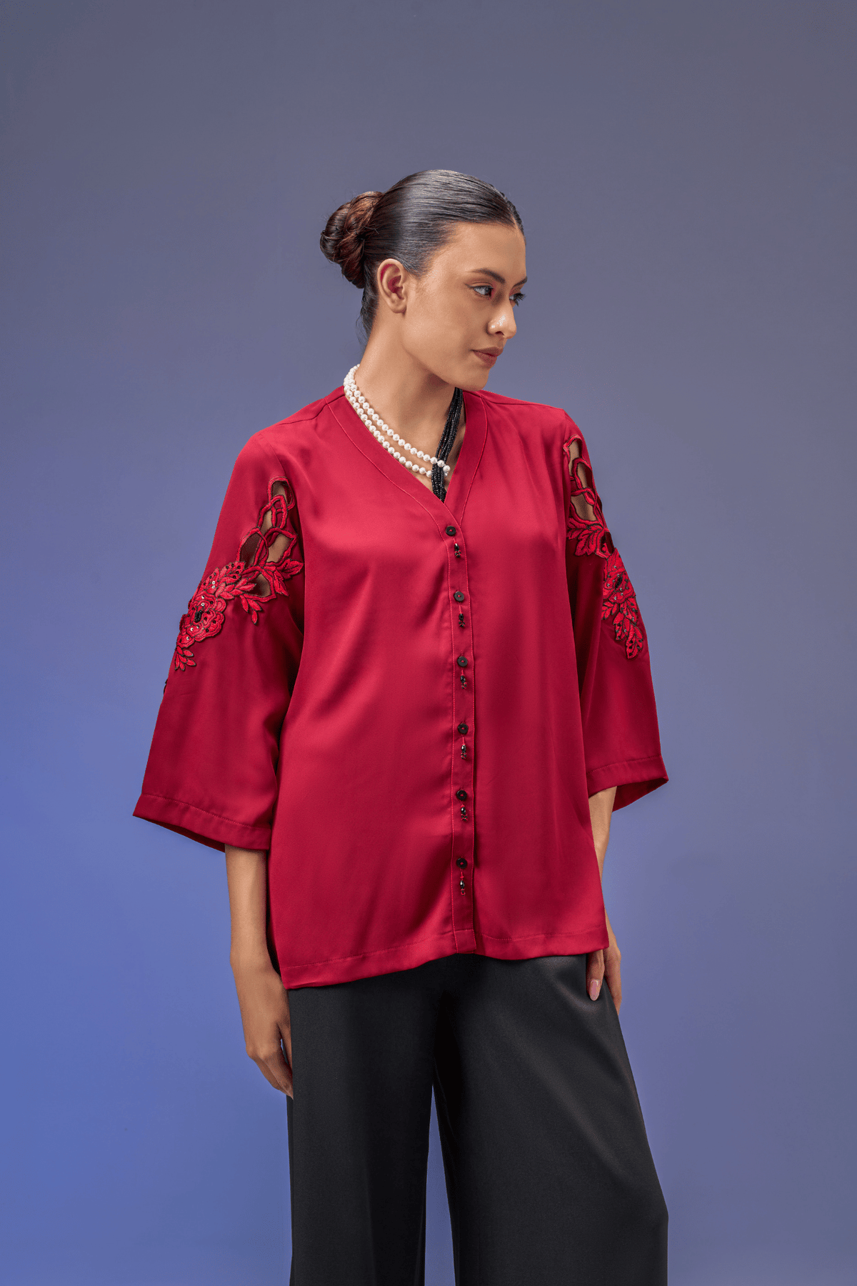 DRAMA RED SEQUIN SHIRT