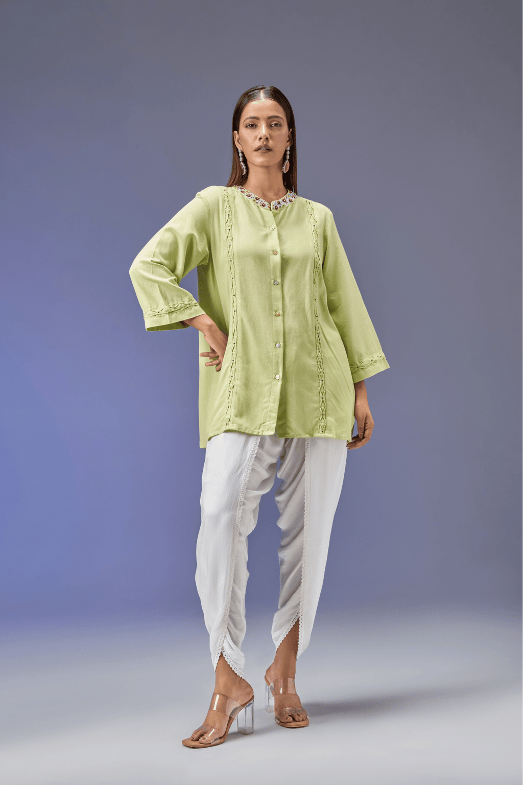 LIME CHINTZ LINEN SHIRT