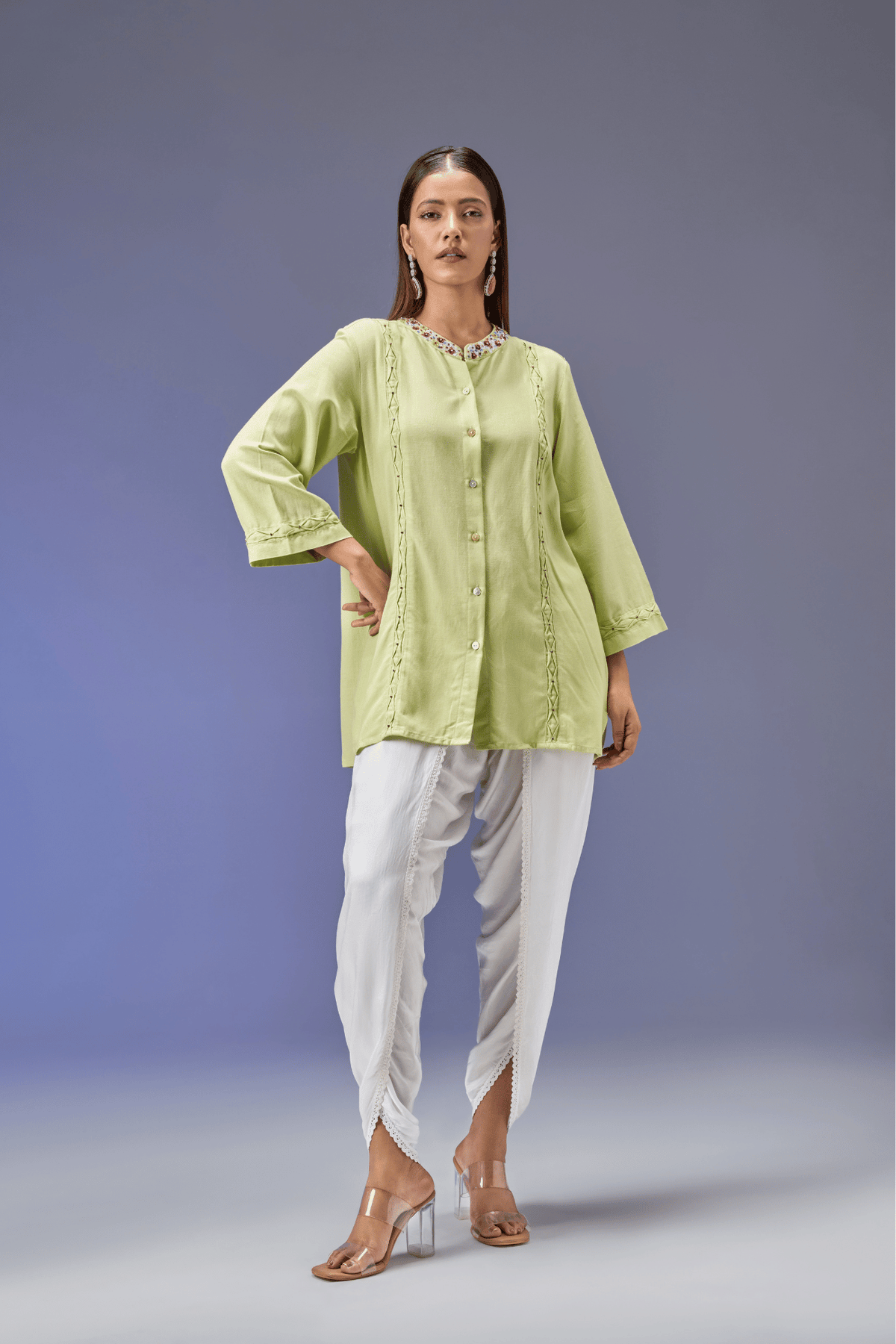 LIME CHINTZ LINEN SHIRT