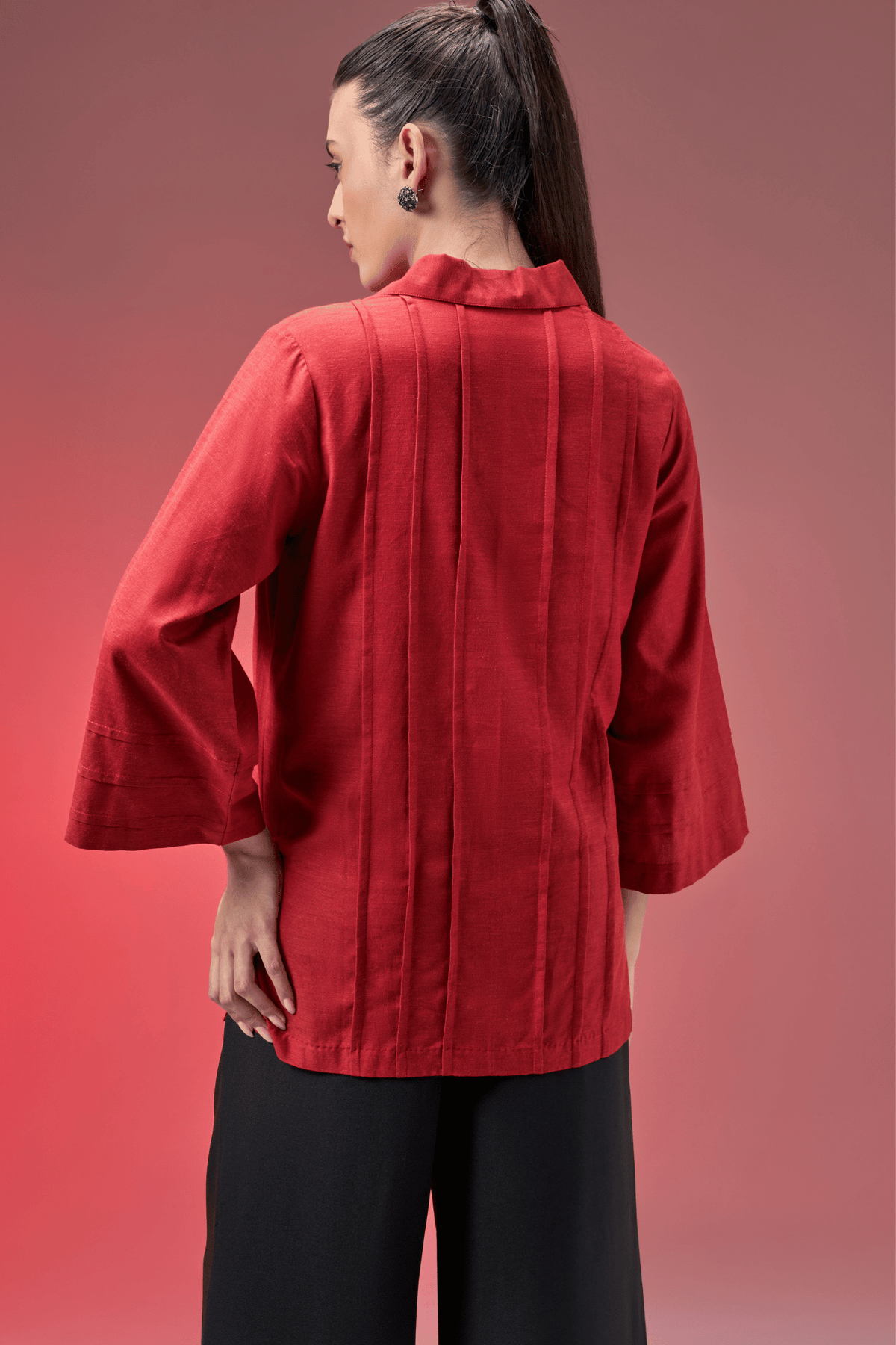 BEAD RED LINEN SHIRT