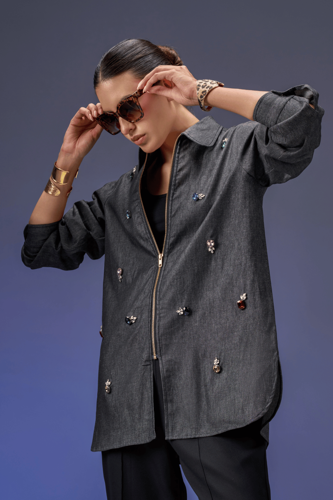 STONE BLACK DENIM SHIRT